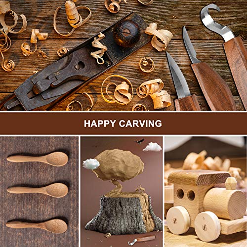 Wood Carving Tools, 11 in 1 Wood Carving Kit with Carving Hook Knife, Wood Whittling Knife, Chip Carving Knife, Gloves, Carving Knife Sharpener for Spoon, Bowl, Kuksa Cup, Beginners Woodworking