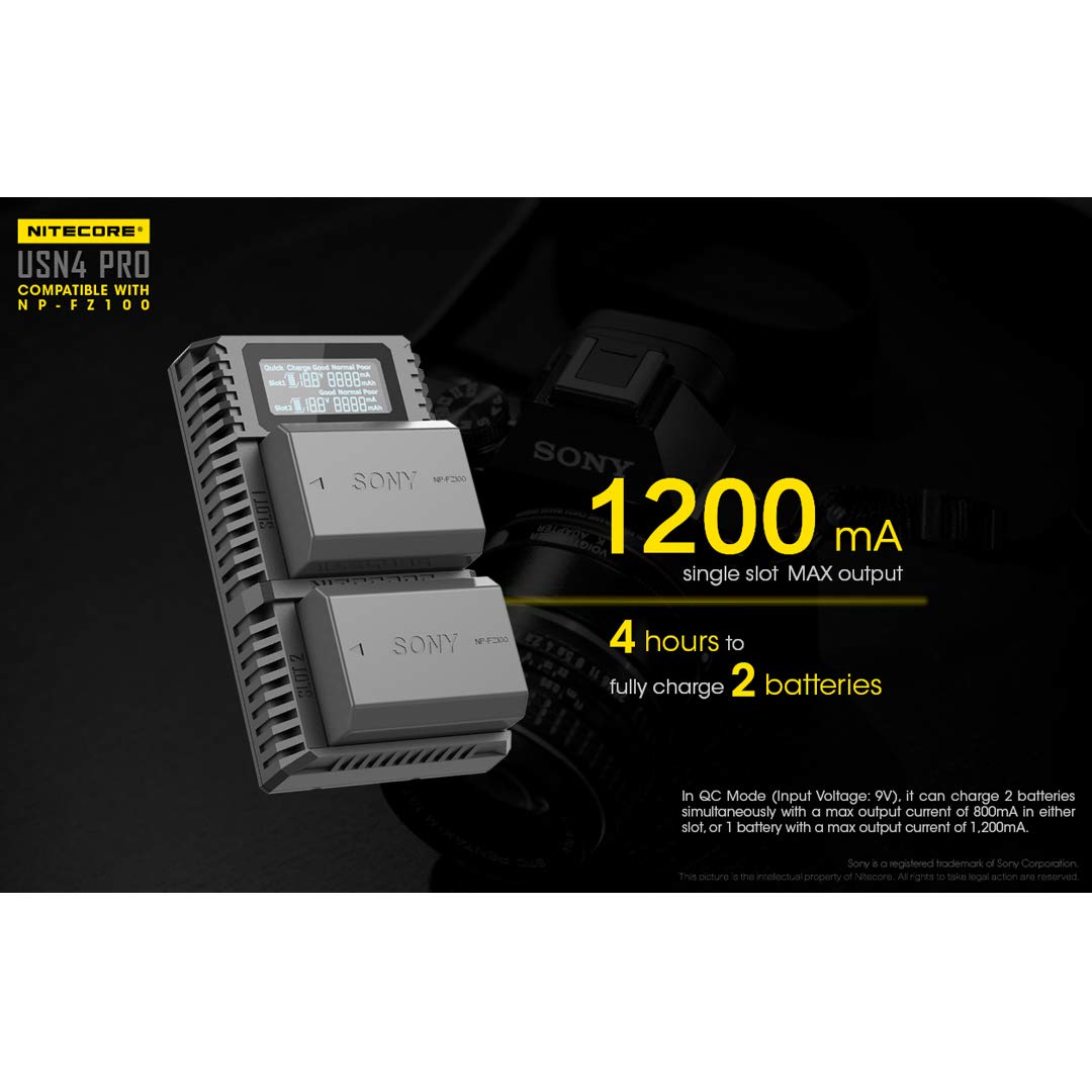 Nitecore USN4 Pro NP-FZ100 Dual Slot USB Ładowarka Sony LCD