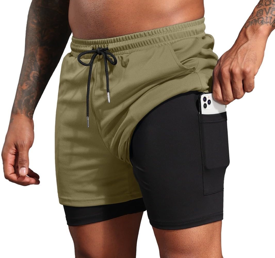 PrinStory Herren Sport Shorts Sommer Gym Athletic Shorts Fitness Trainingsshorts Herren Laufshorts Mit Eingebaut Taschen