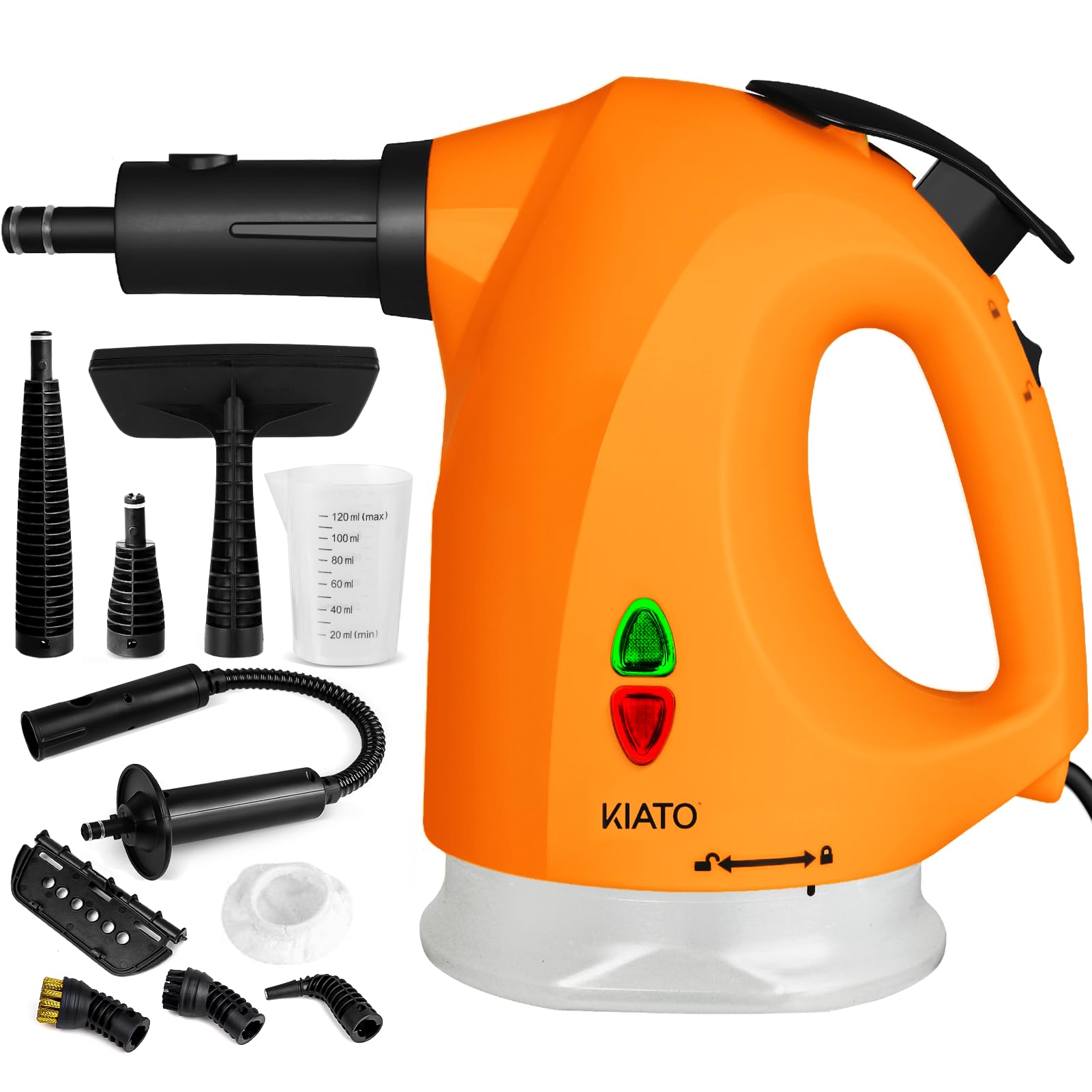 KiatoHandheld Steam Cleaner, Upholstery Steamer for Cleaning, 10 in 1 Steamer with Continuous Steam Lock, 120℃ Pressurized, for Couch, Furniture, Grout, Tile, Add Water Anytime, 400ml/13.5oz