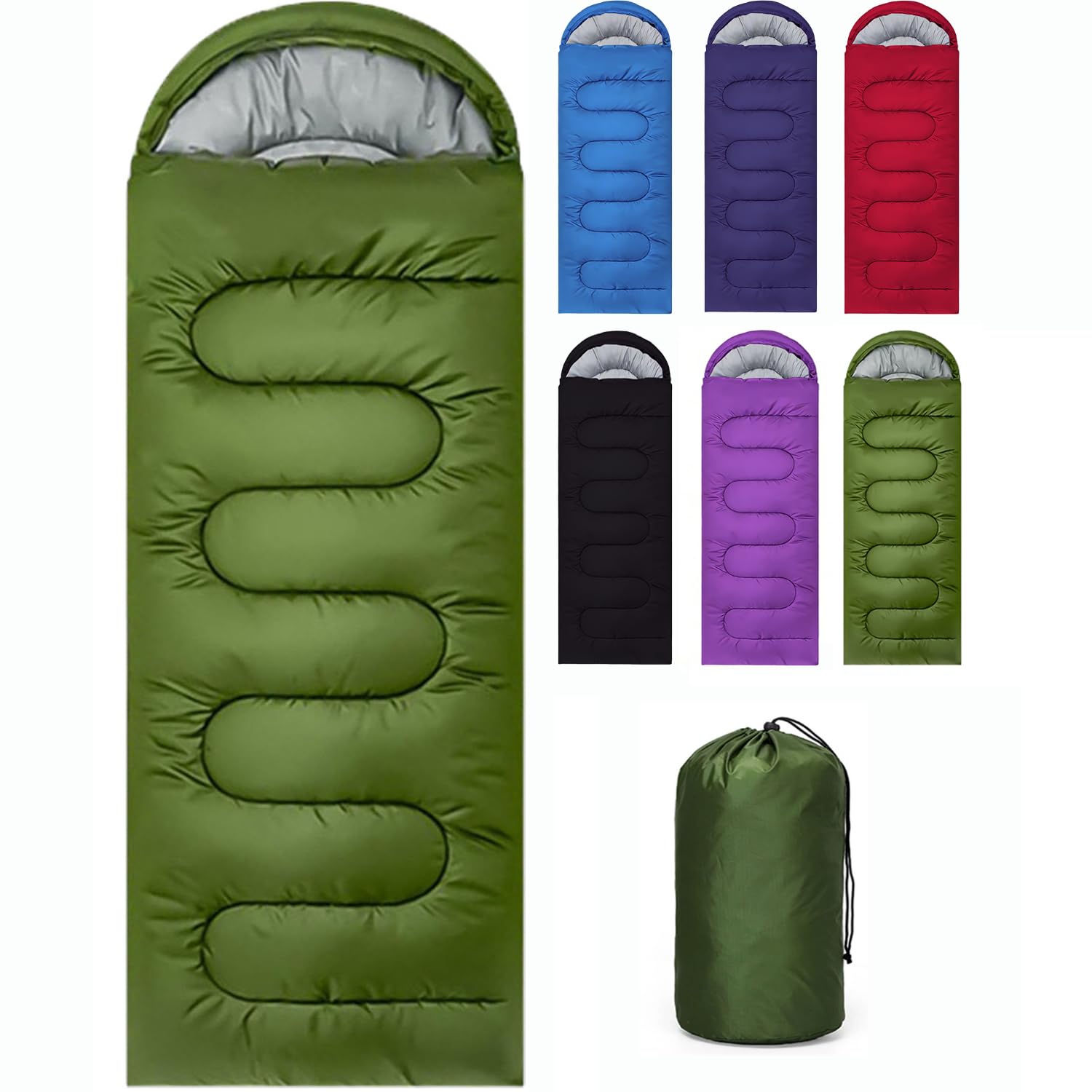 Sleeping Bags for Adults & Kids Sleeping Bag 3 Season, Ultralight Carry Bag, Adult Blanket, Lightweight Compact for Outdoor Camping, Travel, Hiking, Indoor & Outdoor Use (Green)