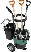 biosp Heavy Duty Garden Cart with 5 Gal Bucket, 8-Pocket Oxford Bag & 3 Gal Basket - Rolling Lawn Yard Utility Wagon