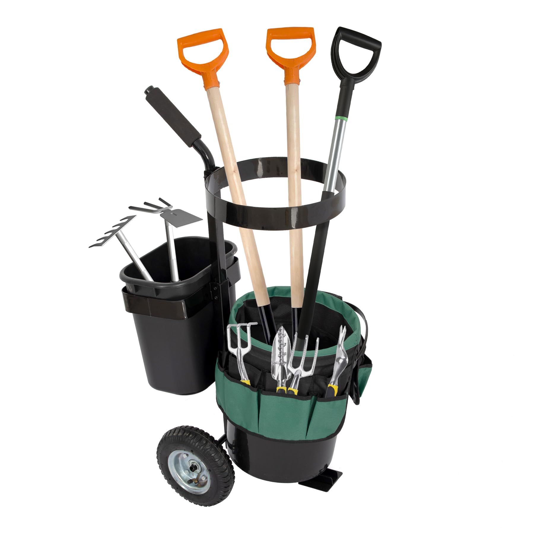 biosp Garden Carts, Heavy Duty Rolling Lawn Yard Mobile Gardening Trolley, Wheeled Outdoor Metal Utility Beach Wagon with 5 Gallon Bucket Oxford Bag