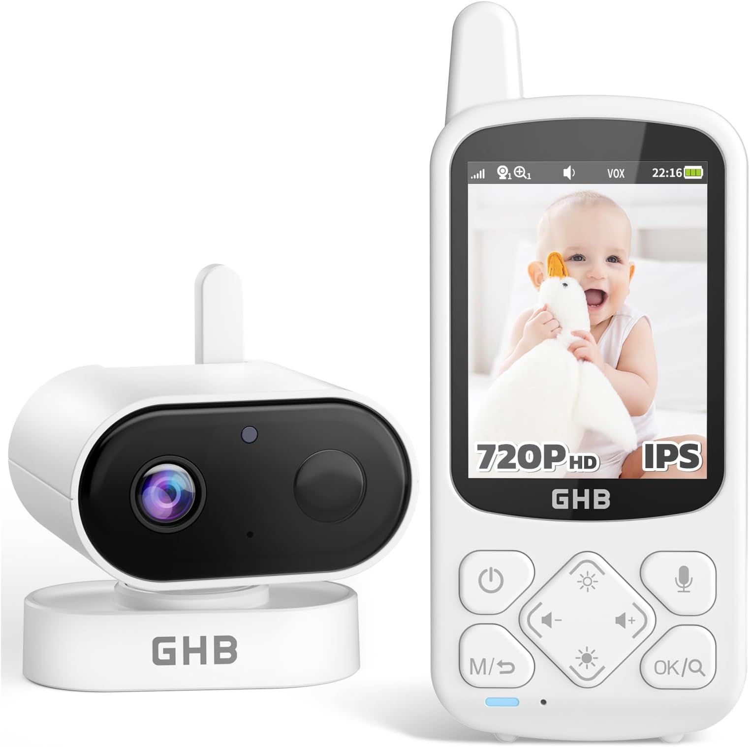 Baby Monitor GHB Con Video, Visione Notturna, Comunicazione Bidirezionale - Batteria 950mAh - Foto 5