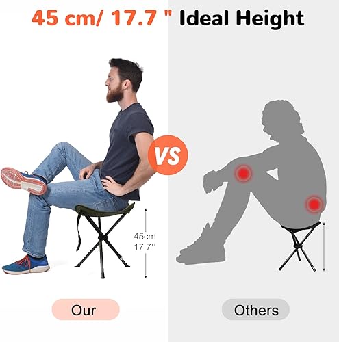 Miniatura 3 de Taburete de camping plegable de 18 pulgadas de alto con 3 patas para adultos, taburete trípode ligero portátil, soporta 225 libras, verde