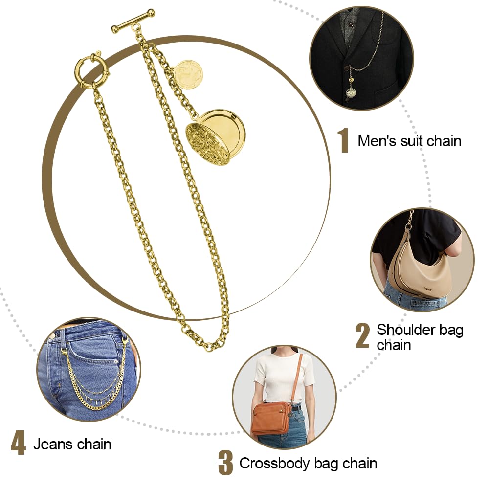 DONGKER Chaîne de Montre de Poche,Pendentif Médaillon Détachable de Style Antique de 30 Cm,pour Homme,Costume,Gilet,Chemise