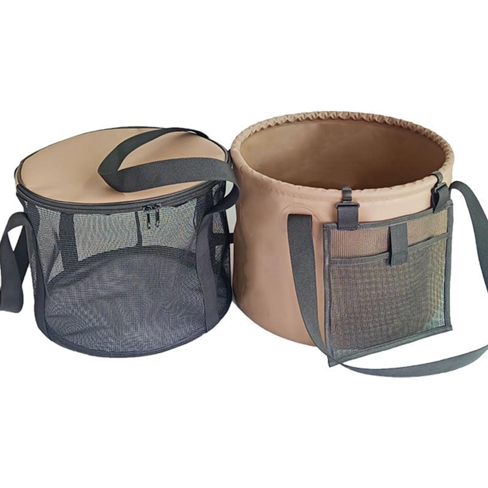 20L Collapsibly Water Container Wash Basin with Carry Handle and Mesh Pocket for Camping, Fishing Trips Camping Wash Bucket with Handle