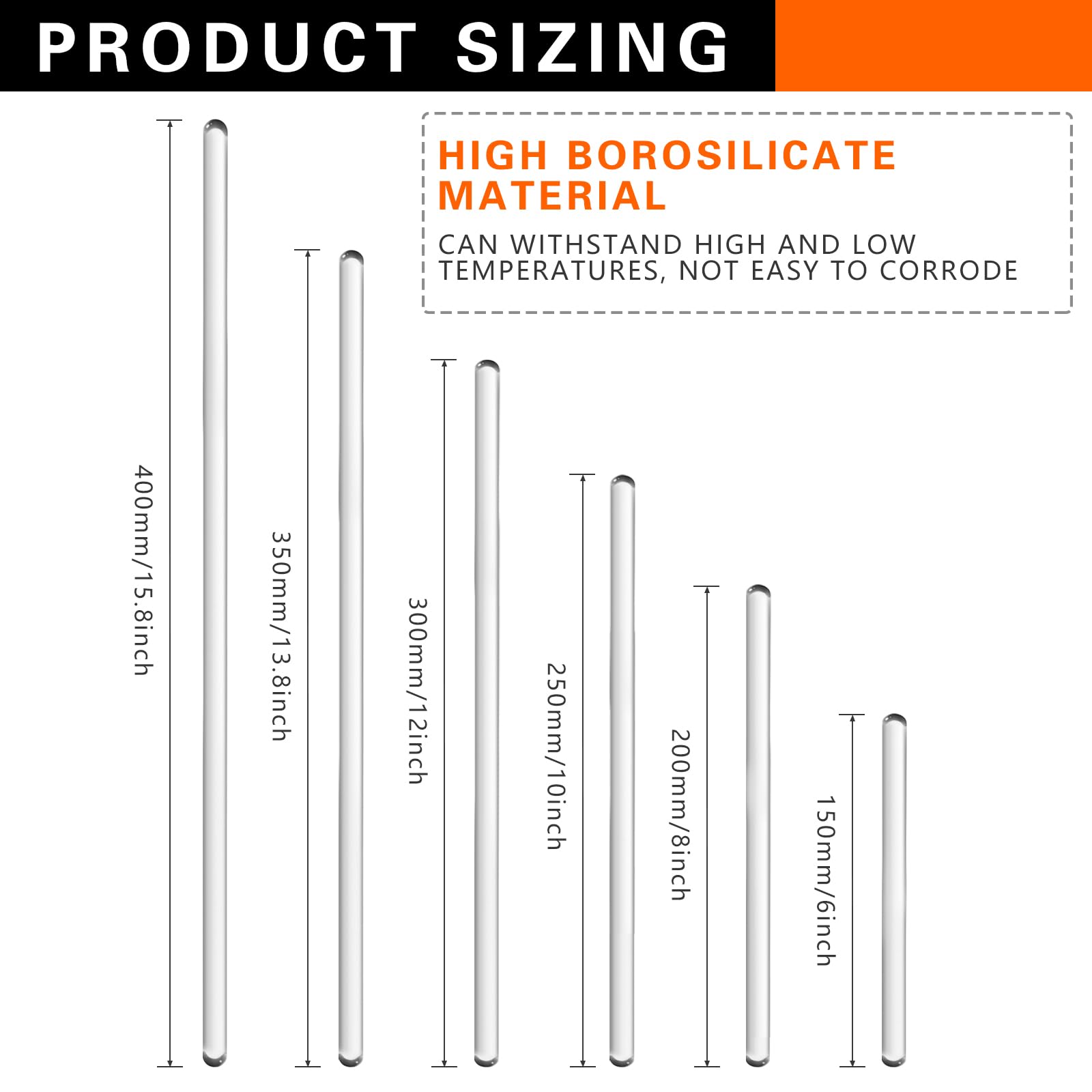Glass Stirring Rods - 12 Pack, Smooth Ends -2