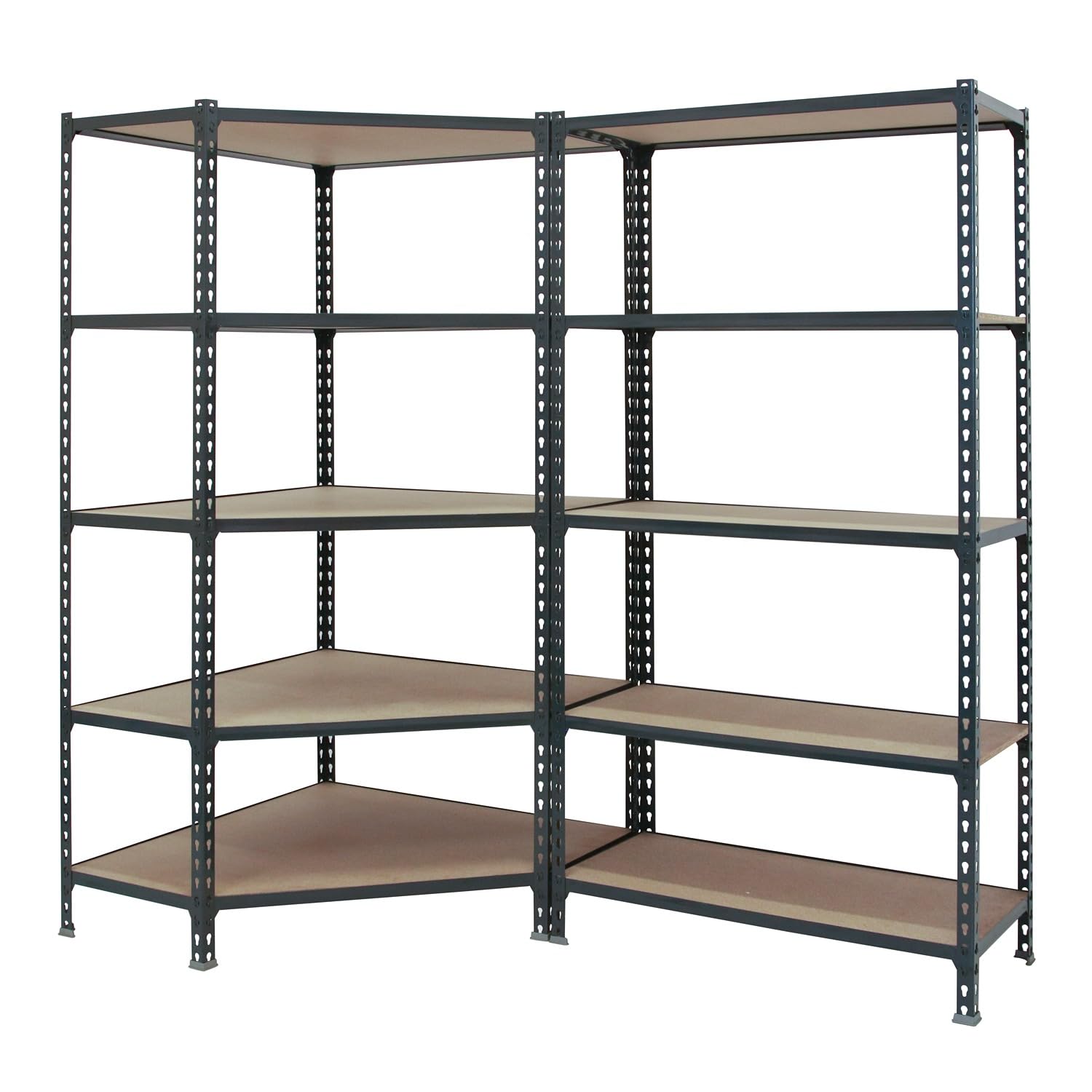 Simon Rack Estanteria Esquina Metalica, 1800x1800x500 mm, 5 Baldas Madera, 200 kg de Punto Flexión, Estanterías Almacenaje, 1 Módulo Extra, Antracita/Madera - Maderclick Corner