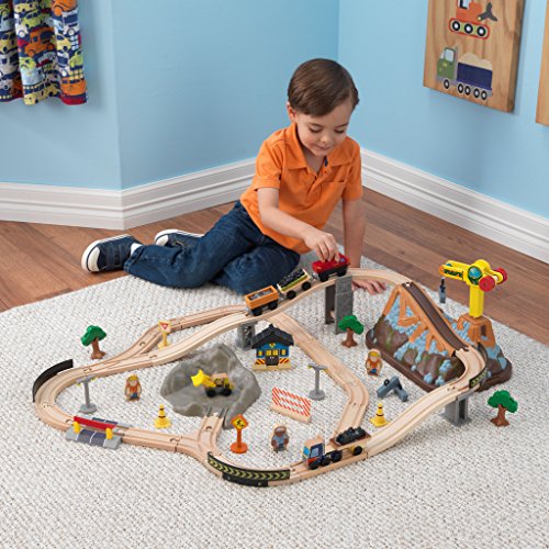 KidKraft- Bucket Top Construction Ensemble Train en Bois pour Enfant Voie Ferrée Classique avec Grue et Accessoires, 17805, Multicolor, 61 Pièces