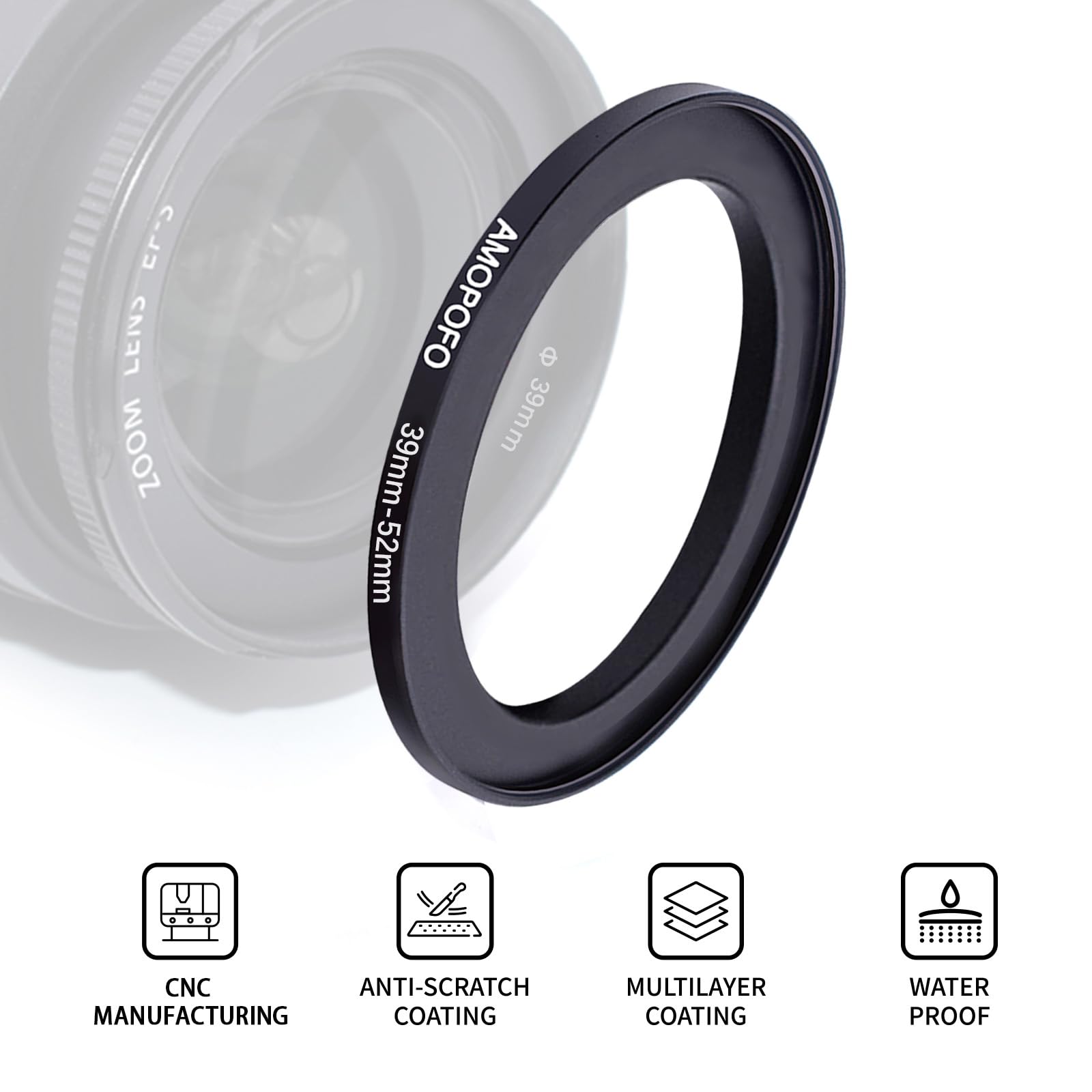 39 do 52 mm metalowy pierścień filtra, 39-52 mm Step up adapter filtra pierścień – od aparatu obiektyw z gwintem filtra 39 mm na pierścień filtrujący 52 mm