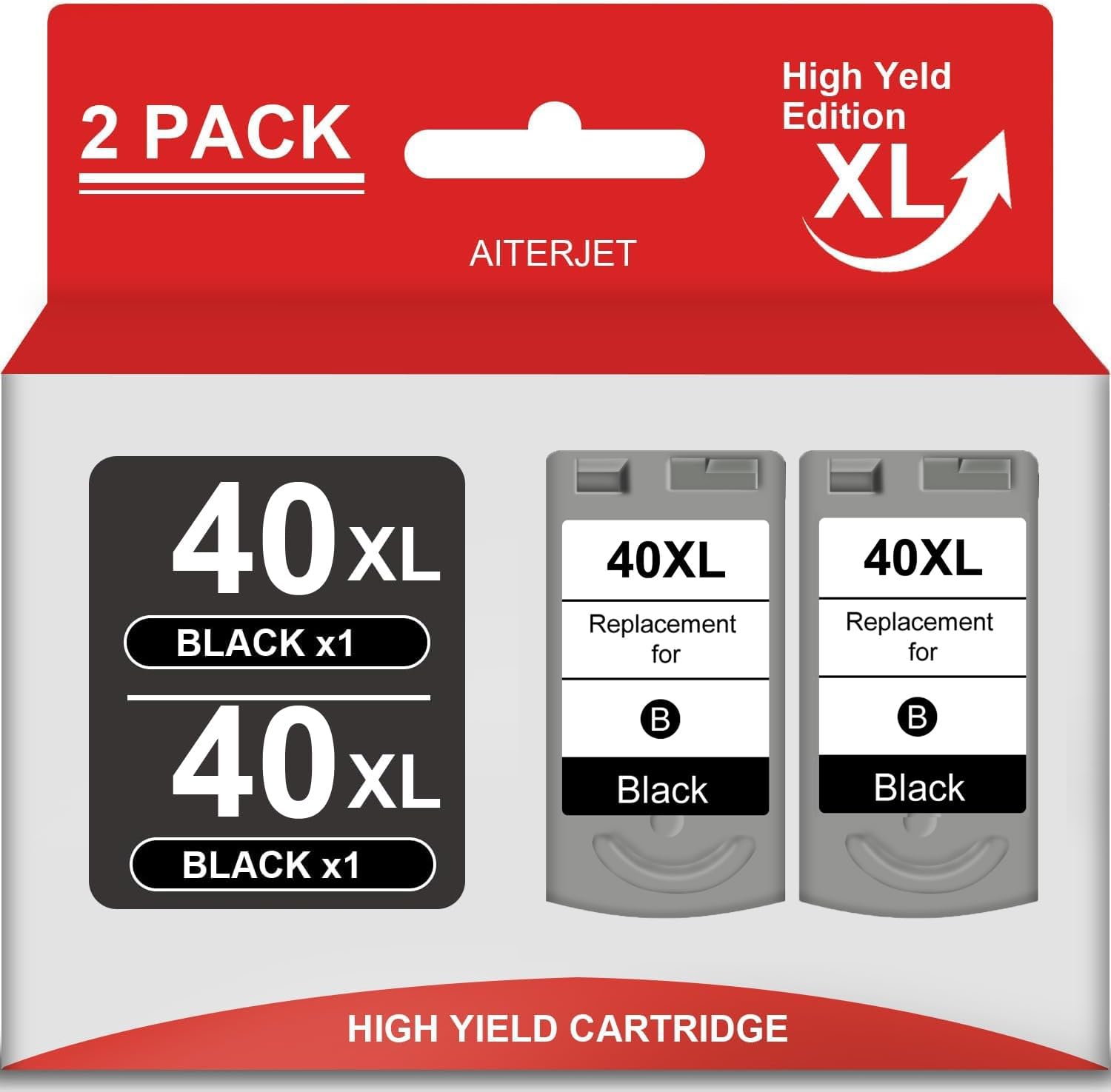 PG-40 Ink Cartridges (2-Pack, Black,) Compatible Replacement for 40 Ink cartridges with PIXMA MX310 MP140 MP170 MP180 MP190 MP210 iP1600 iP2600 FAX-JX200 Printer 2 Black