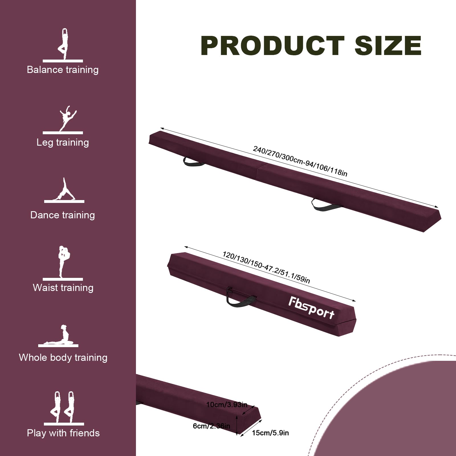 FBSPORT Barra de Equilibrio Gimnasia, 270cm Viga de Equilibrio Plegable, Viga de Equilibrio de Gimnasia, Viga de Equilibrio de Capa Flocada, Equipo para Niños, Barra Plegable de Equilibrio Gimnasia