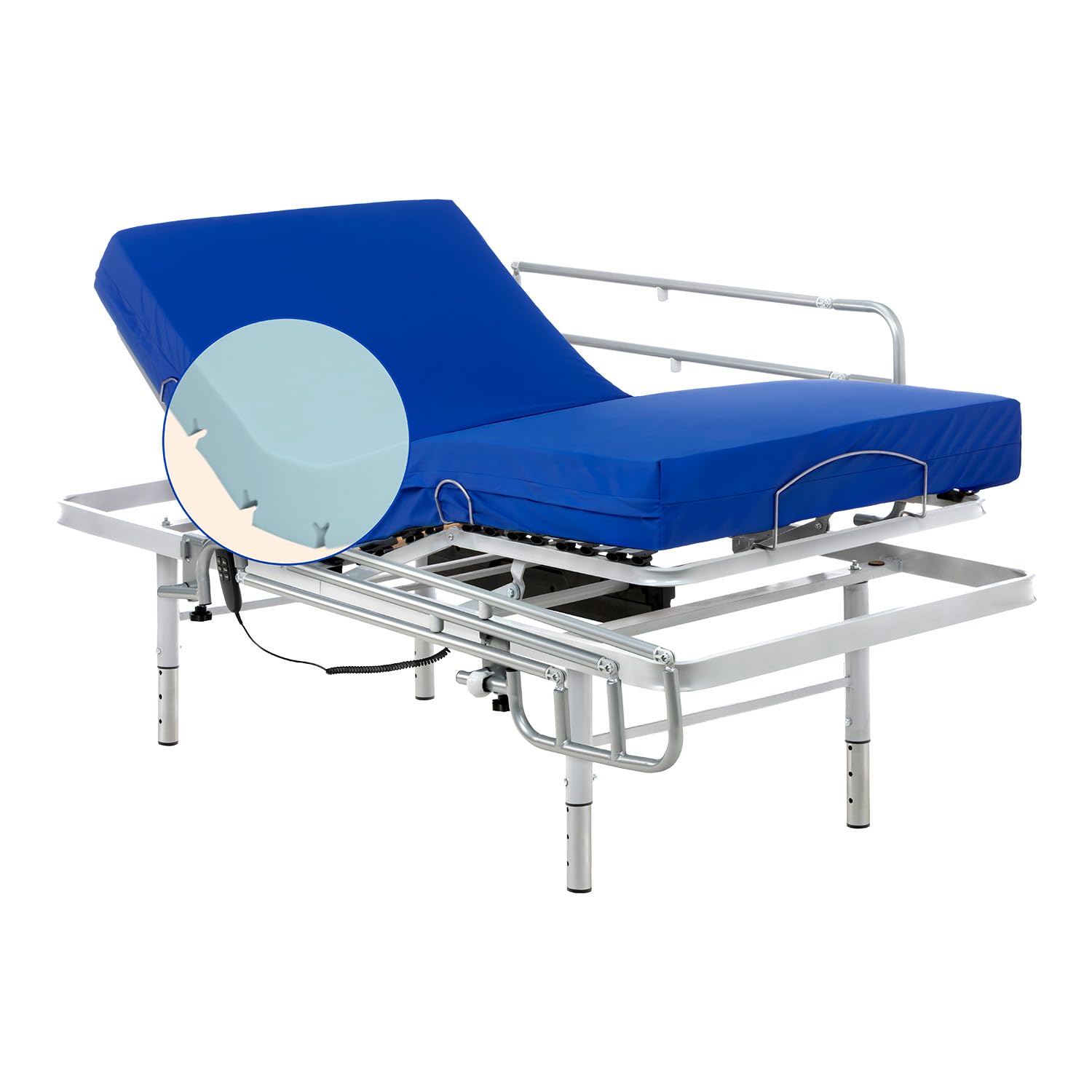 Geriafy – Letto elettrico con gambe regolabili in altezza e materasso HR Professional | Fodera impermeabile | 80x200 cm + sponde