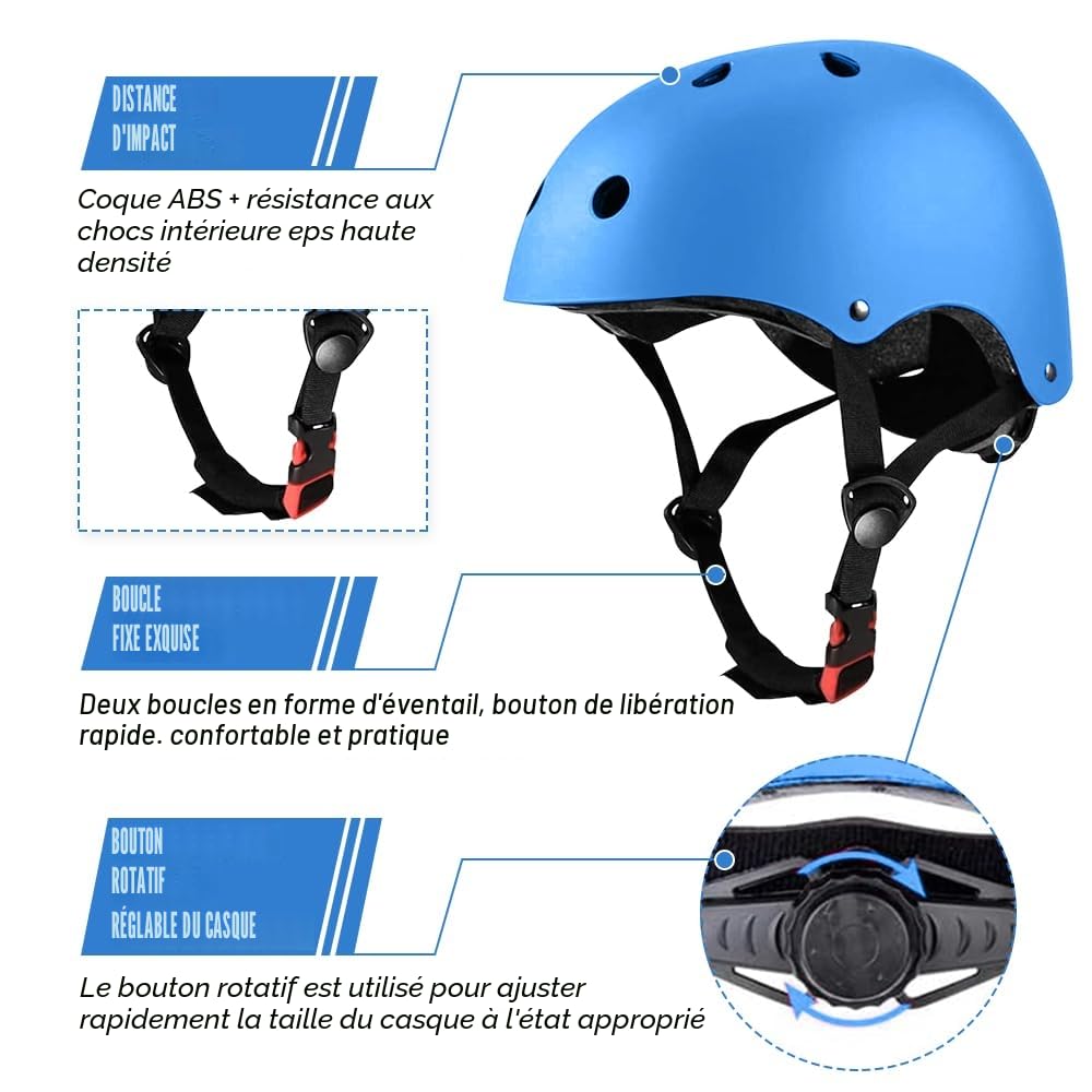 Mizikuu Protection Roller Enfant 7 en 1 Casque Vélo Enfant Kit Réglables Coudières Genouillère Protège Poignets Bleu