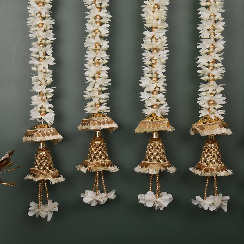 Image of Divyakosh Latkan for Home Decoration, Door Decoration Items Hanging, White Gajra Flower Strings (Pack of 6, Size 3 FT Each), Wedding Decorations, Event Decor, Perfect for Diwali, 36 Inch