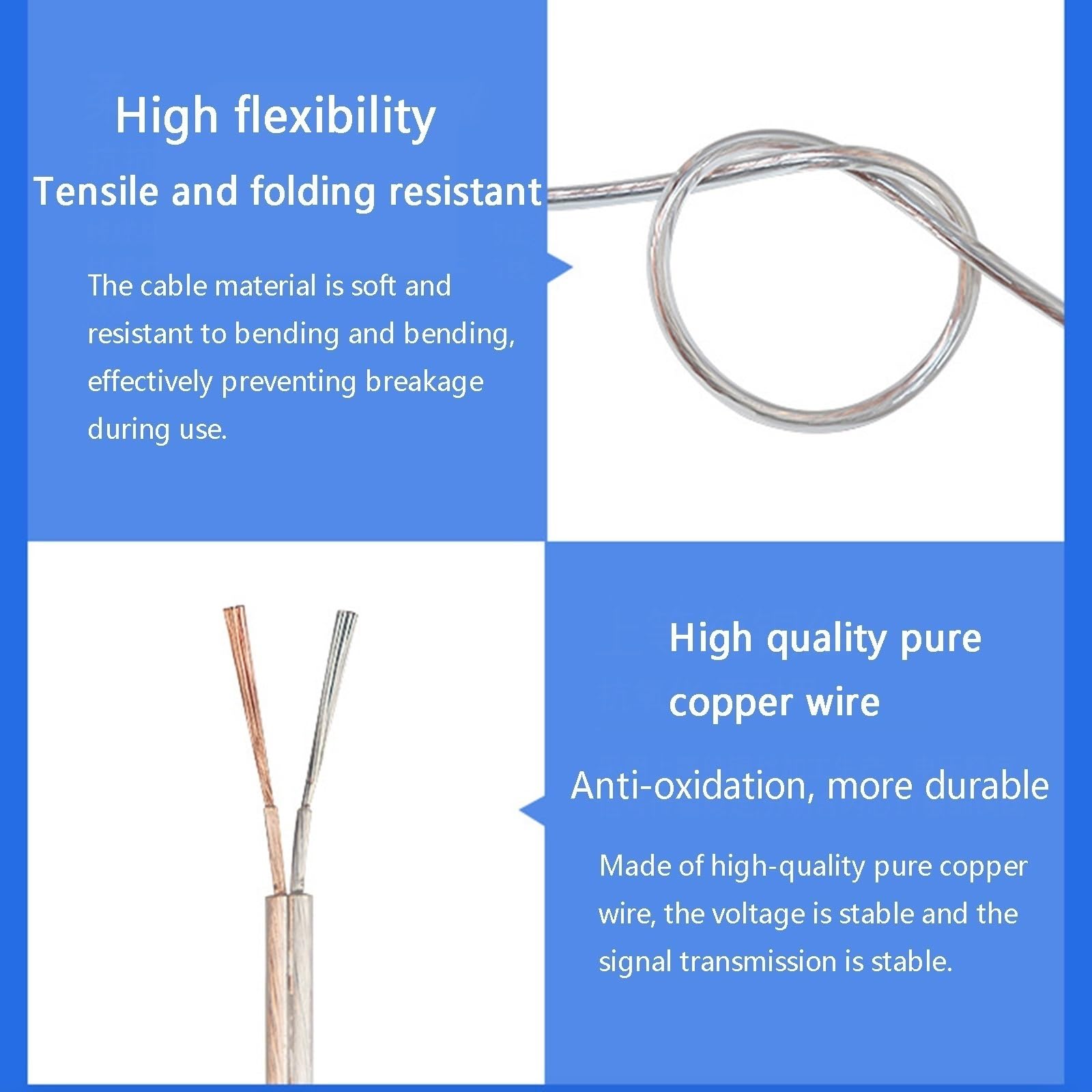 Cable eléctrico, cable transparente de 2 núcleos de 16 AWG a 30 AWG, 300 V, con revestimiento paralelo de cobre puro y cobre estañado, for equipos eléctricos, luces LED de exterior y equipos de ilumin