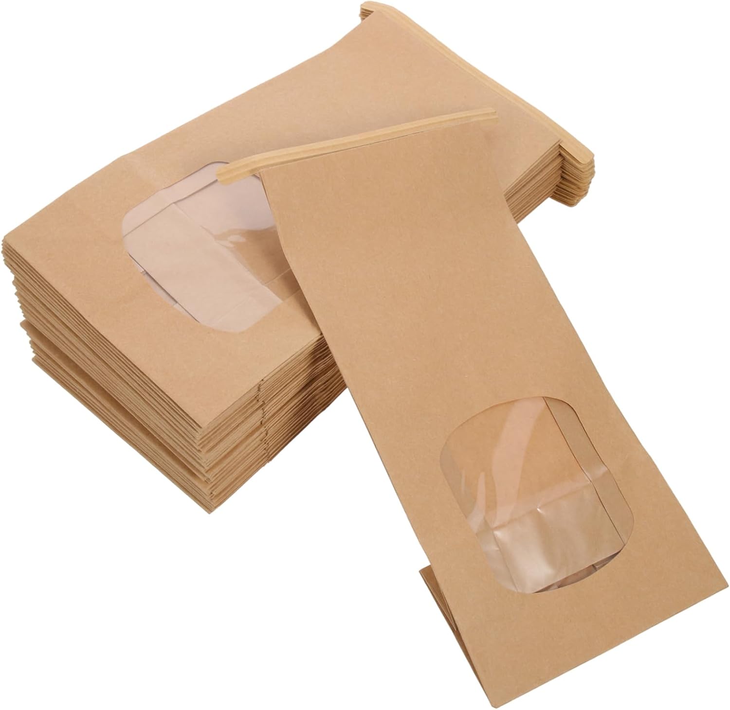 100pcs Snack Bag Kraft Paper Cookie Candy Packaging Bags Greaseproof Window for Party Treats