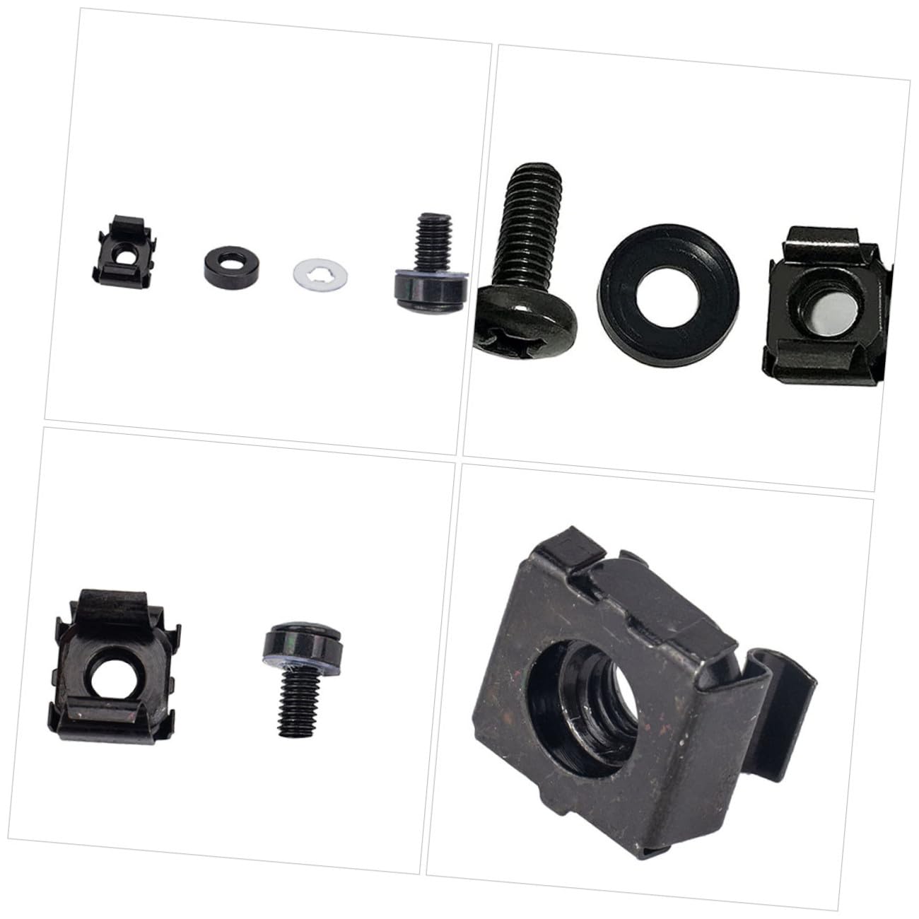 VALICLUD Juego de Tornillos M6 para Armario de Servidores, Tuercas Enjauladas Cuadradas de Acero al Carbono, Tornillos Metálicos Negros 100 Piezas para Montaje en Bastidor Industrial