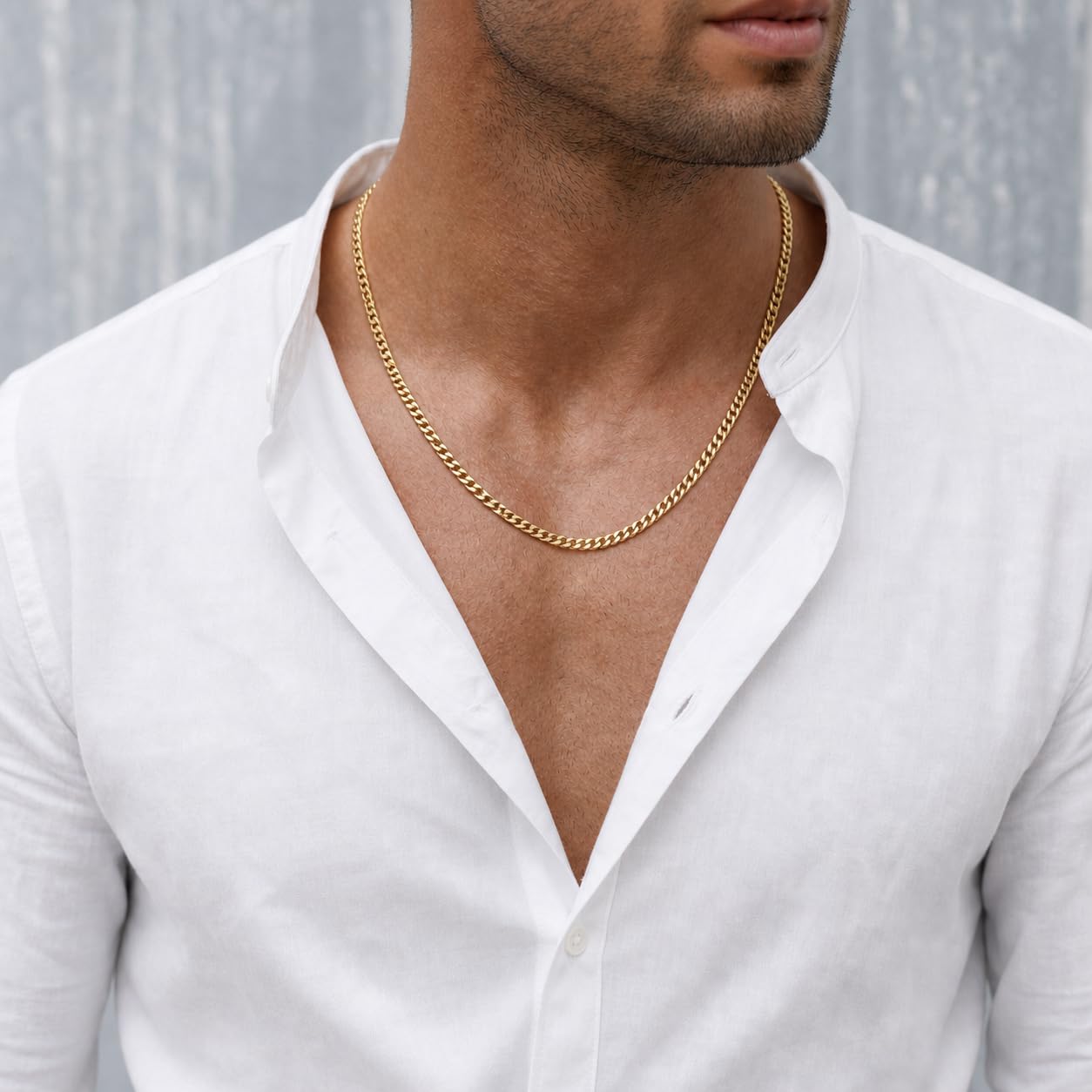 AKA Gioielli® - Cadena Cubana 5mm Plata De Ley 925 Chapada en Oro 18k Diamantada en un lado - Collar Hombre y Mujer Longitudes: 45 50 55 60 cm
