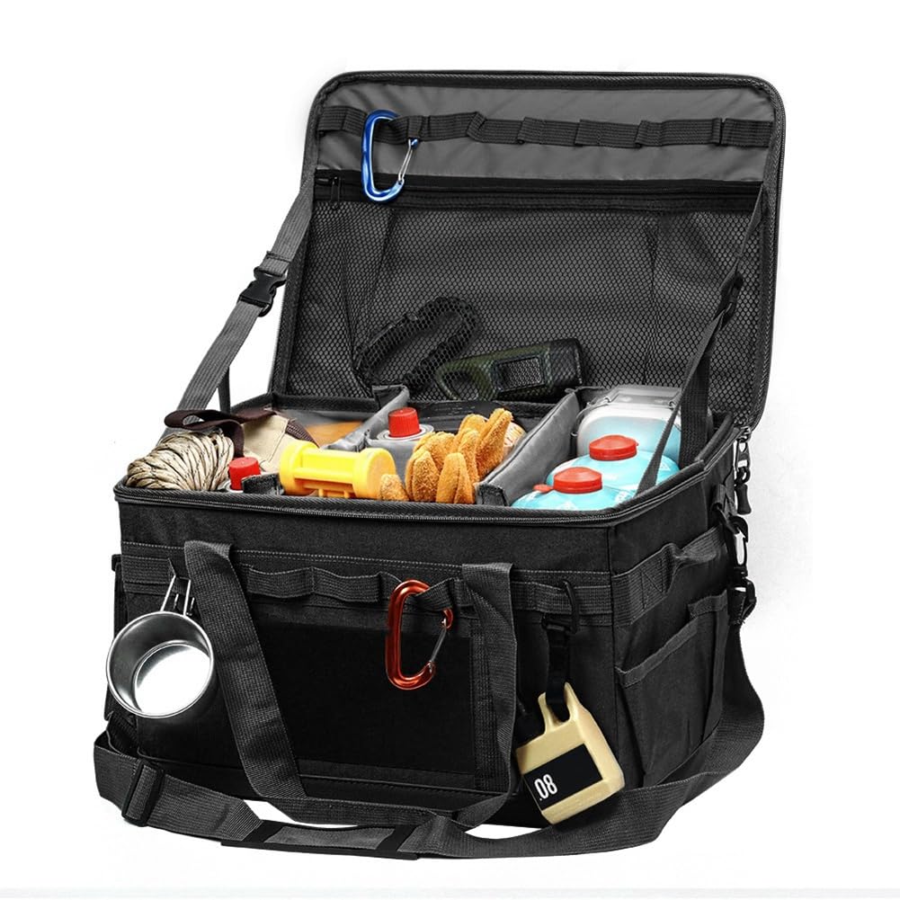 Bolsa de Picnic, Organizador para Acampar Al Aire Libre, Bolsa de Gran Capacidad para Picnic en la Playa, Viajes por Carretera, Actividades Familiares, Color Negro