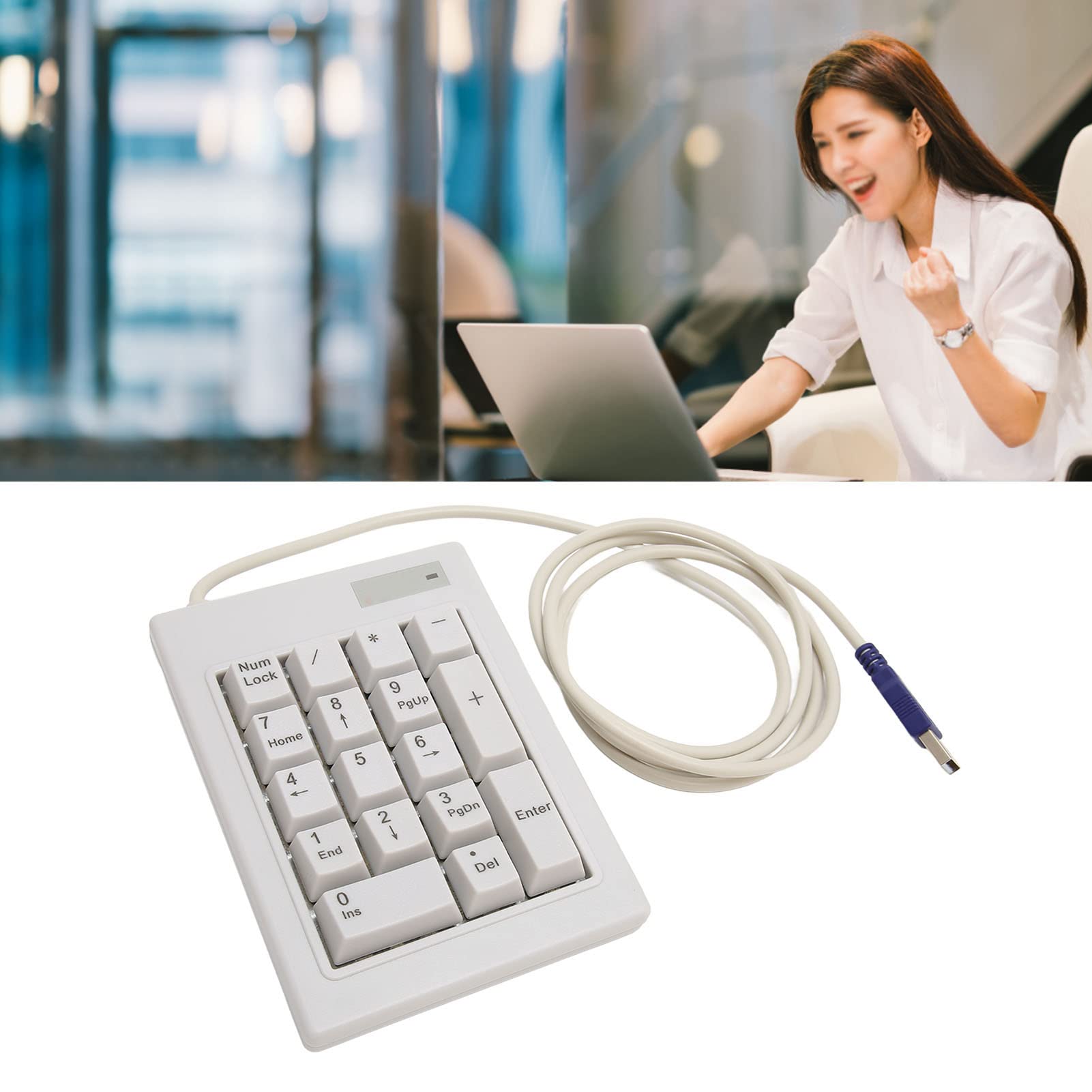 Tastierino Numerico Cablato, 17 Tasti Comodo da Tenere in Mano Tastierino Numerico Ergonomico Silenzioso con Assi Neri, Tasti Silenziosi Ridurre Lo Stress Soft Touch per Contabilità