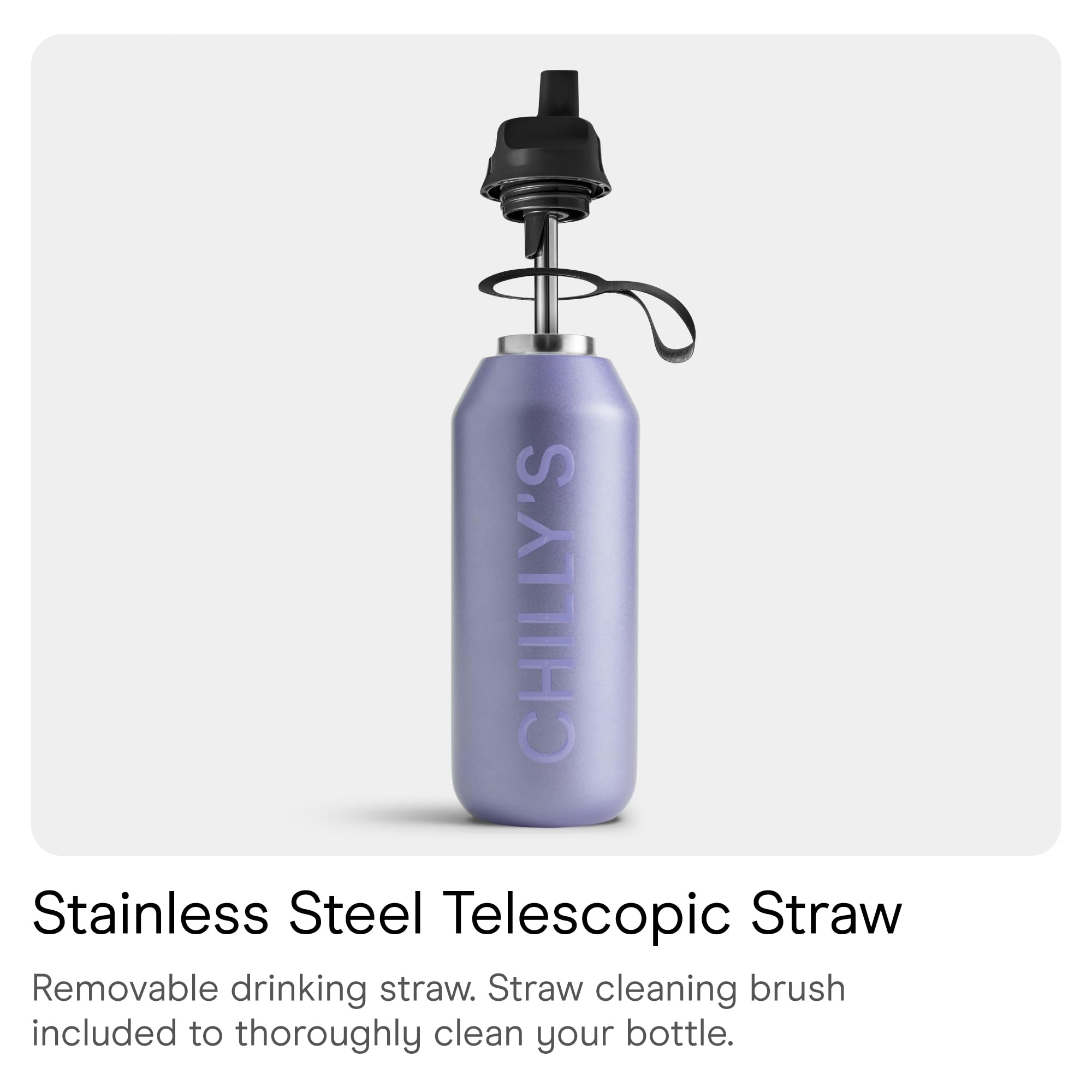 Chilly's Series 2 Flip Water Bottle with Sports Lid, Vacuum Insulated Stainless Steel Water Bottle with Straw, Carry Loop - Image 3