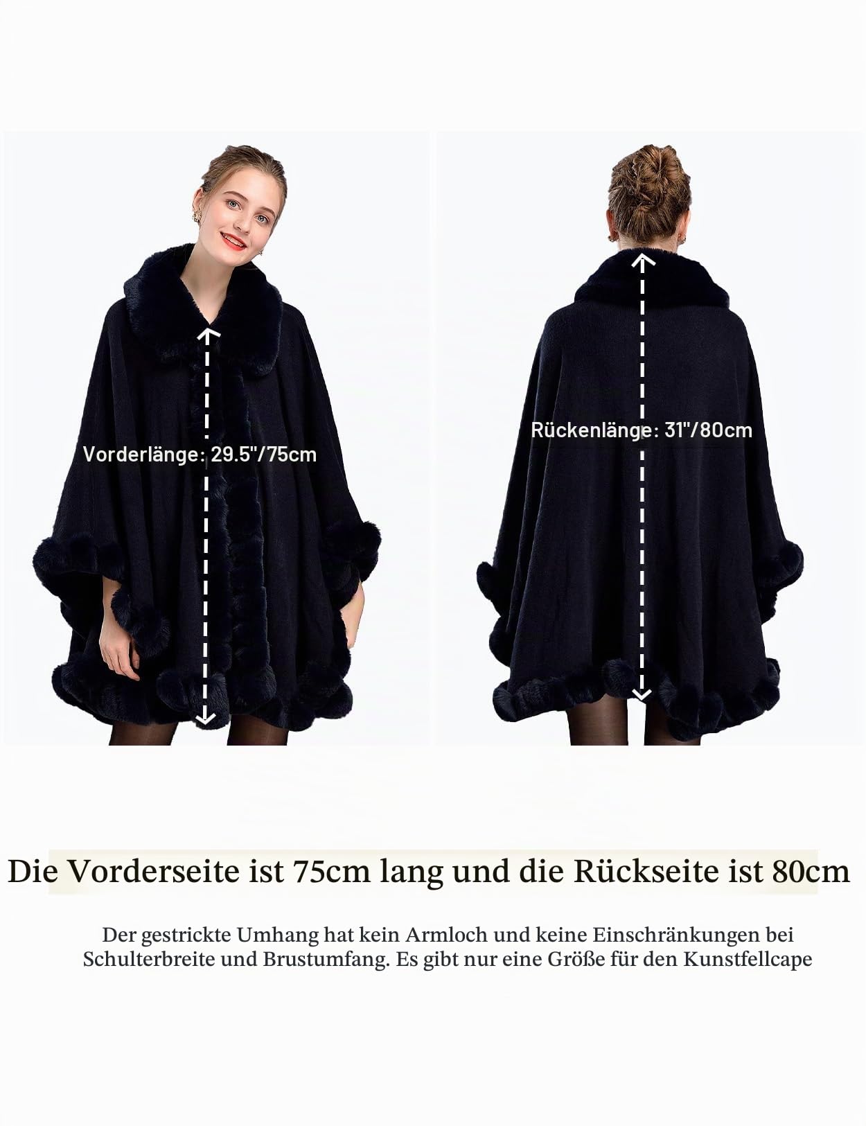 BEAUTELICATE Kunstpelz Poncho Cape Strick Damen Winter Kunstfell Stola Schal Cape Cardigan Warm mit Kragen für Hochzeit Zeremonie Festlich