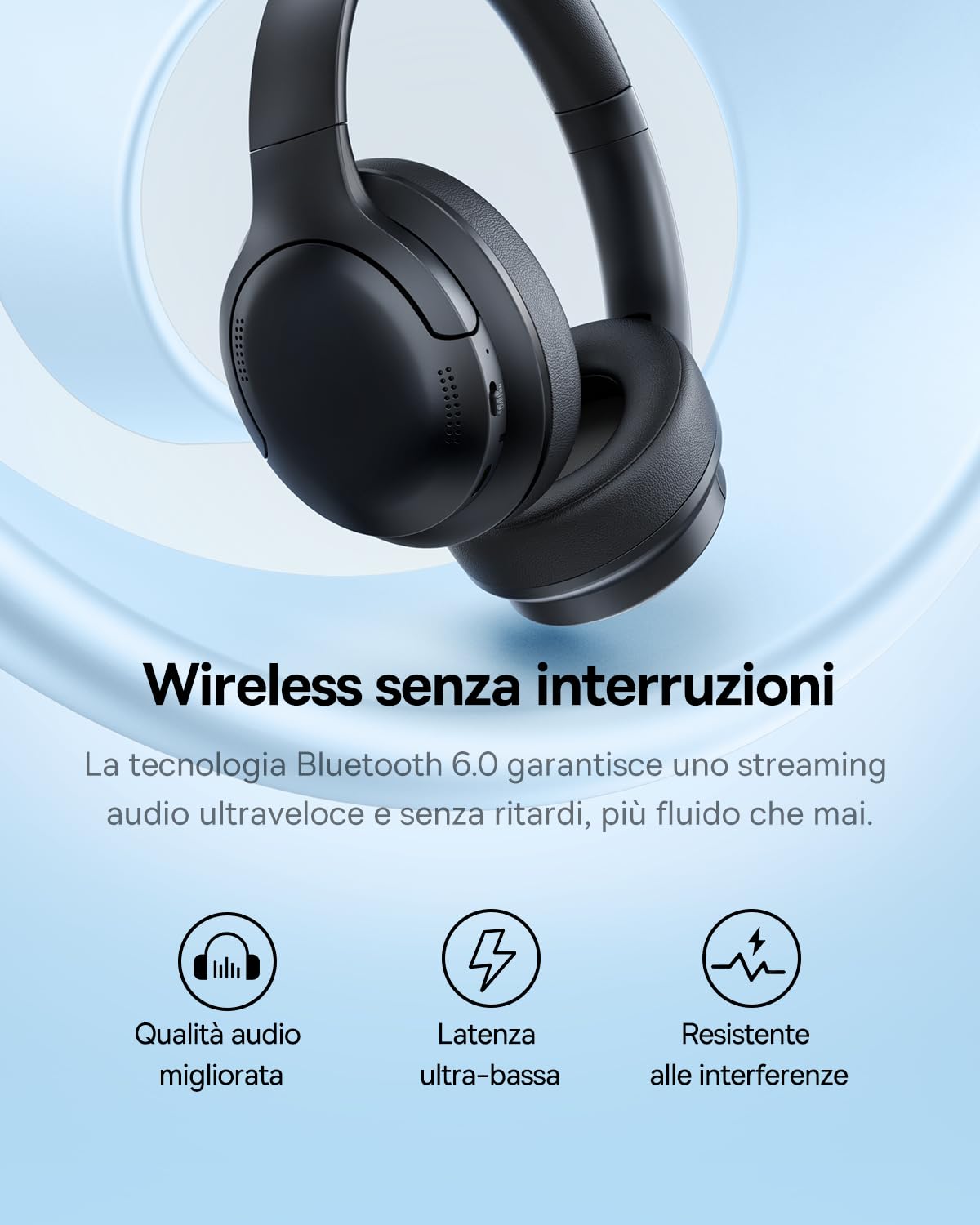 Baseus BH1 Lite Cuffie Bluetooth Over-Ear, Leggere e Comode Cuffie Wireless con Suono Cristallino, Driver Dinamici da 40 mm, Fino a 80 Ore di Autonomia, Bluetooth 6.0 – Nero Interstellare