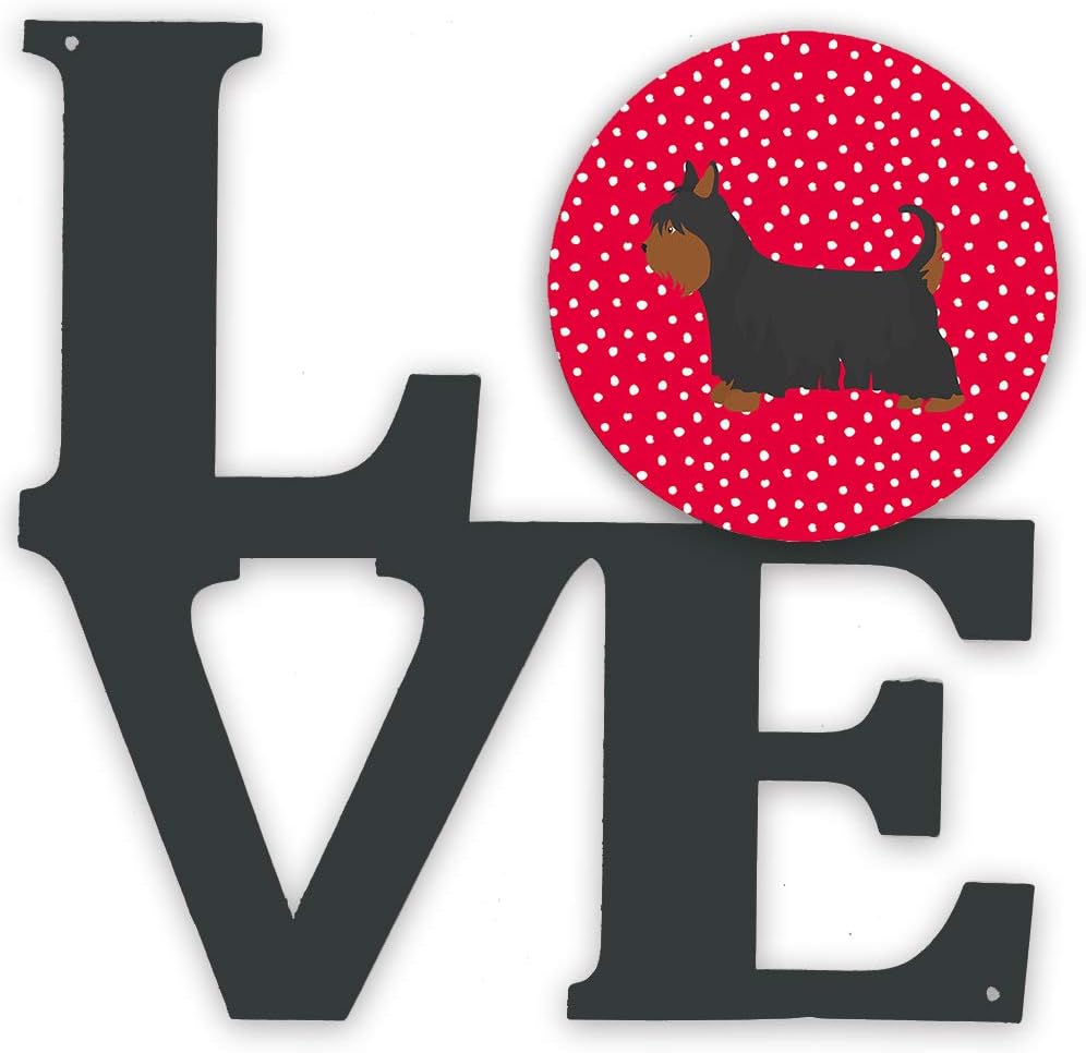 Caroline's Treasures CK5810WALV Australian Silky Terrier Love Metal Wall Artwork LOVE, Red Indoor Outdoor Art Decor Patio, Bathroom, Kitchen Colorful Aluminum and Black Steel Sculpture