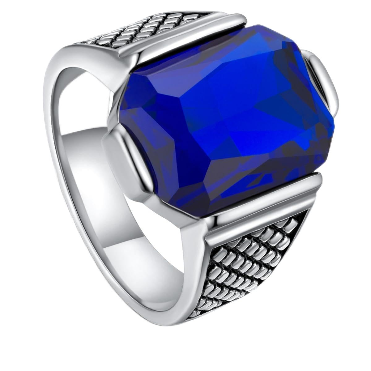 Mens Signet Ring Stainless Steel Silver Rings for Men Women,Emerald/Black Onyx/Ruby/Blue Gemstone Ring Wedding Ring Gift Package