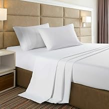 BlueClans 4 Piece Sheets Set 100% Egyptian Cotton 1000 Thread Count 17 inch Deep Pocket Soft Solid Luxury Hotel Bedding Collection - Flat Bedsheet, Fitted Sheet & 2 Pillowcases (Queen, White)