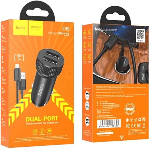 hoco. Z49 Level dual port car charger set with lightning charging cable - Black