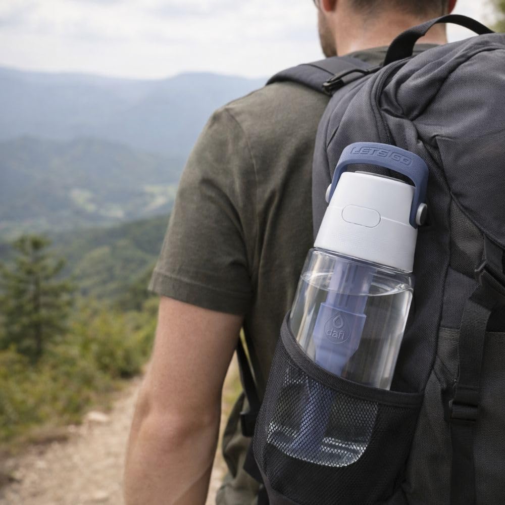 Dafi Gourde Filtrante SOLID, 1 Filtre à Charbon Actif, Turquoise 0,5 L - Sans BPA Bouteille d'eau, Filtre le Chlore et autres contaminants - Gourde Sport, Gourde Paille, Bouteille d'eau de Sport