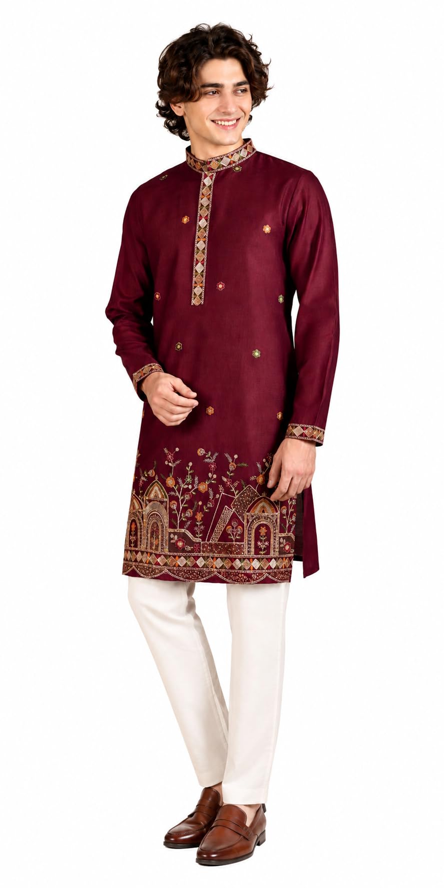 amazon brand - tavasya Men Floral Embroidered Kurta | Mandarin Collar | Straight Fit | (Viscose Rayon)-picture-22