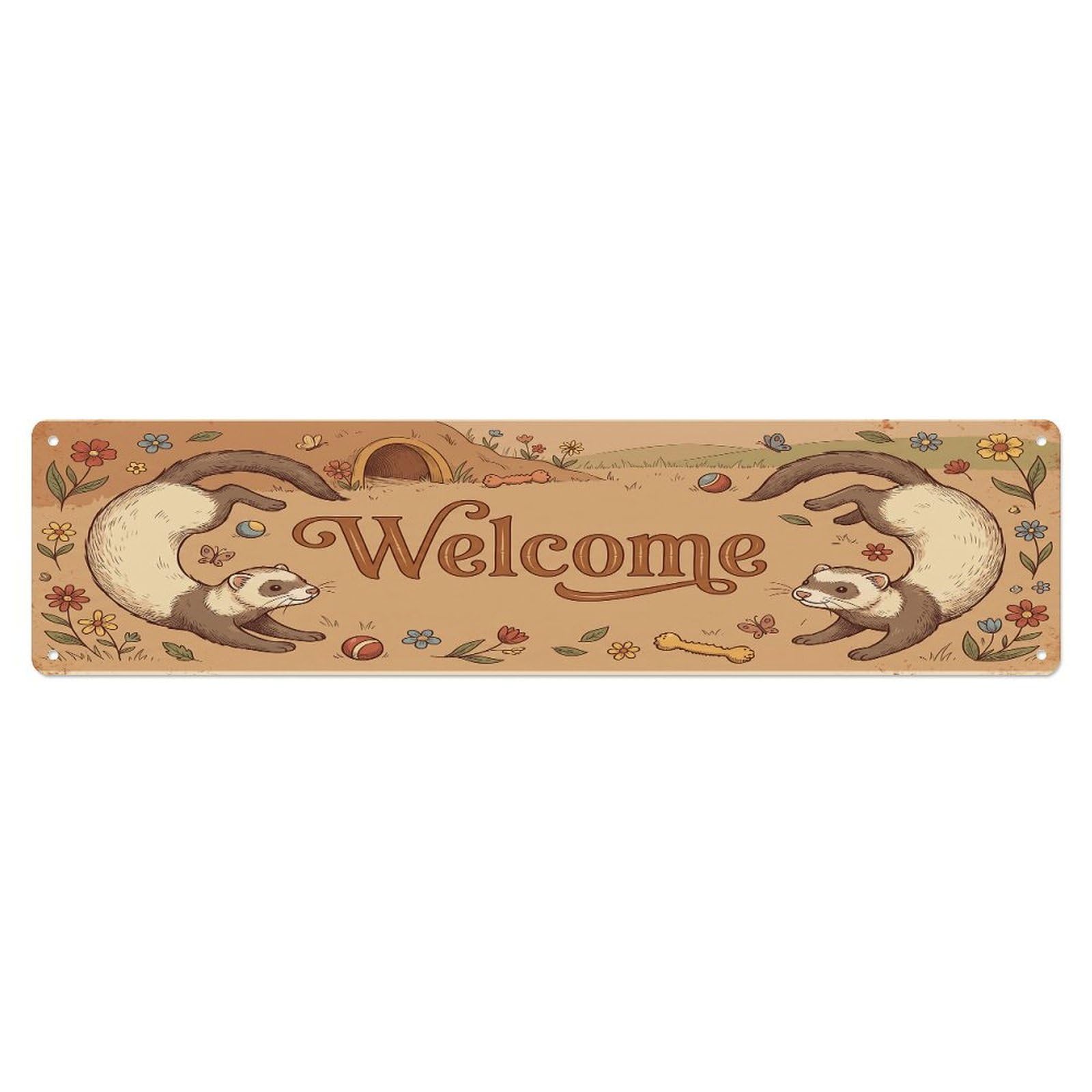 Vintage Welcome Ferret Playful Metal Tin Sign