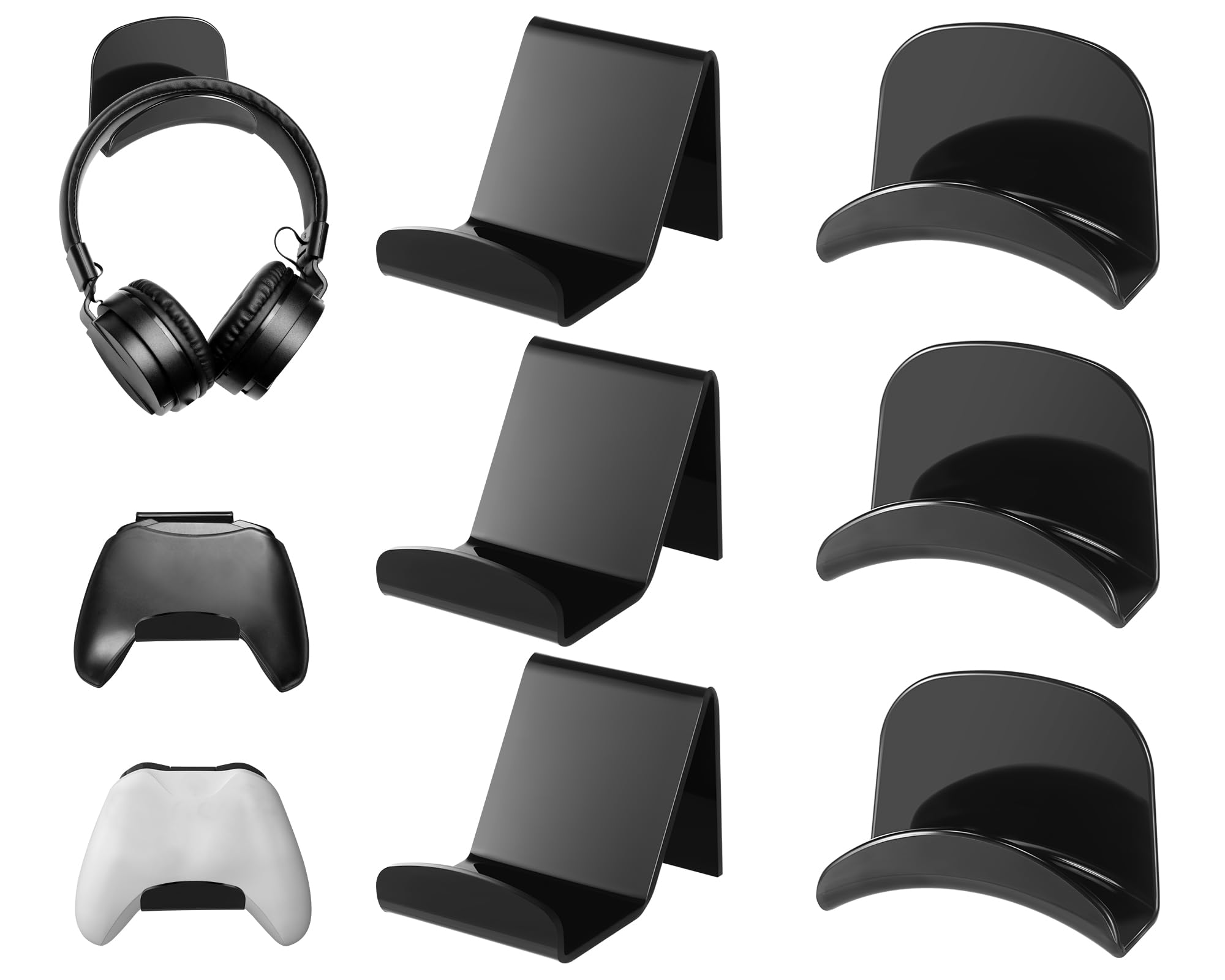 CroBlissful 6 Pack Headphone Hangers Game Universal Controller Holders Table Hooks Adhesive Headset Stand Stick-on Wall Mount Headset Hanger Fit for