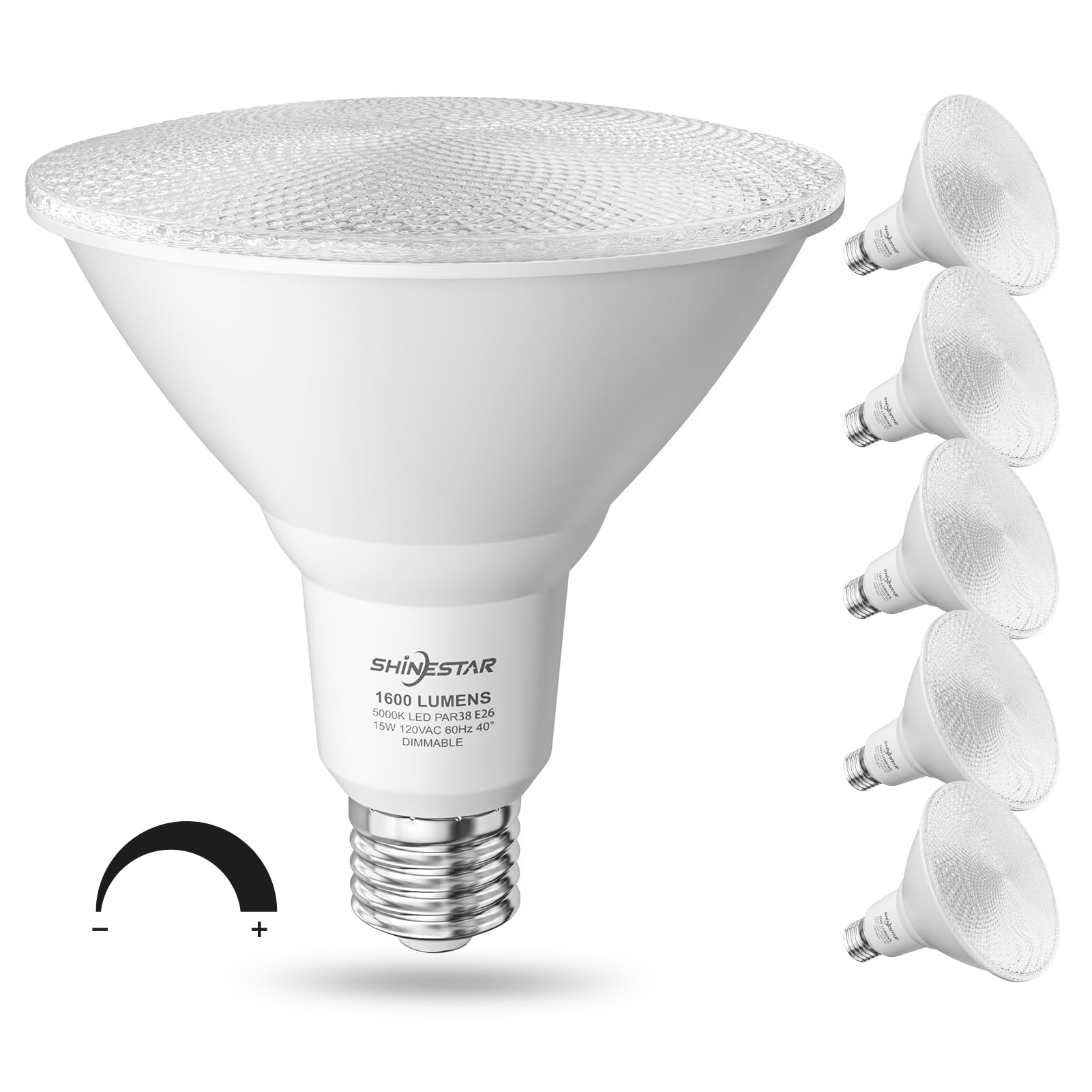 SHINESTAR6-Pack Outdoor Flood Light Bulb, 15W (100W Equivalent), Dimmable PAR38 LED Bulb, 5000K Daylight, 1600LM, E26 Base