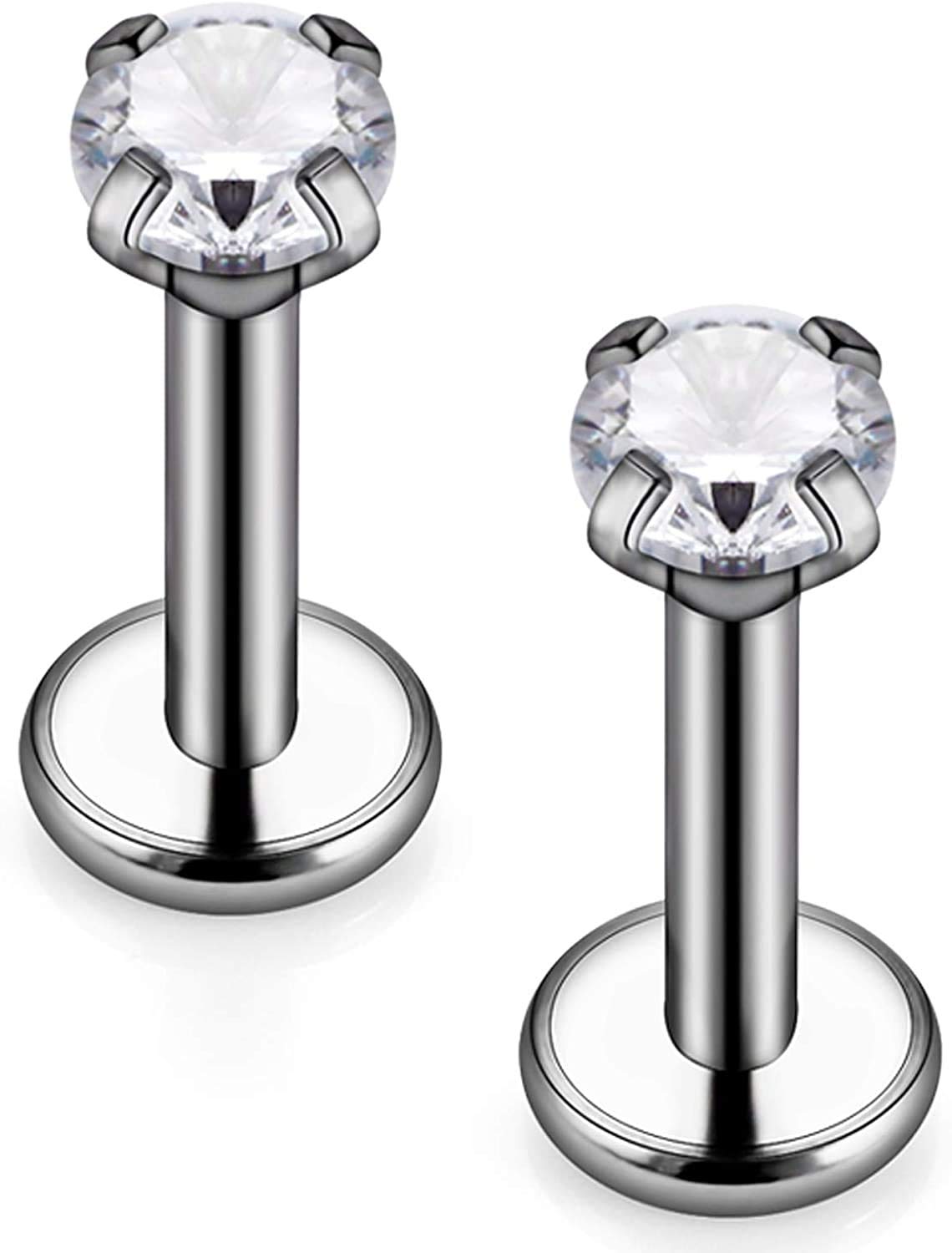 FECTAS 2 piezas G23 barra de labios de titanio Labret Studs 16G 6/8/10mm cartílago tragus Helix Monroe Medusa Piercing Stud