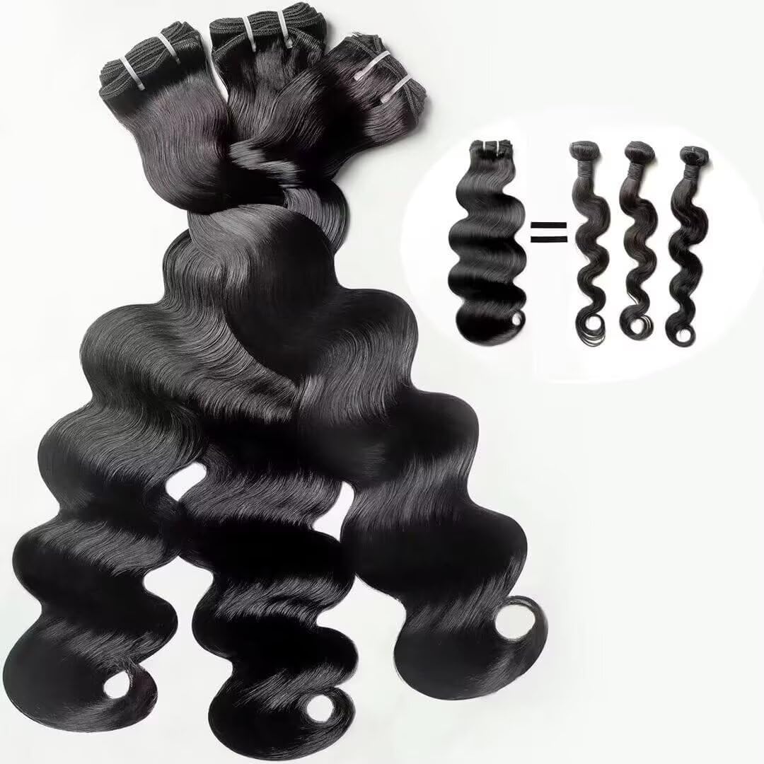 TRIIPPY 100% Mèches Cheveux Raw Humains Cambodgiens Body Wave Noir Naturel, Sans Traitement Chimique, 3 Mèches (16 18 20 Pouces) — Qualité Boutique Moitié Prix, N°1 Marque de Cheveux Raw En Europe