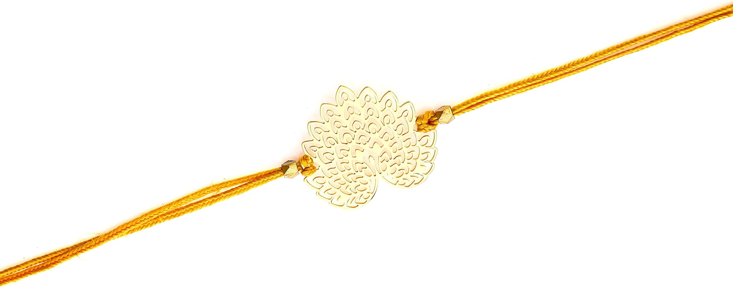 ADORAAPeacock design Rakhi cum keychain ring for Bhai/brother crafted in brass with golden finish