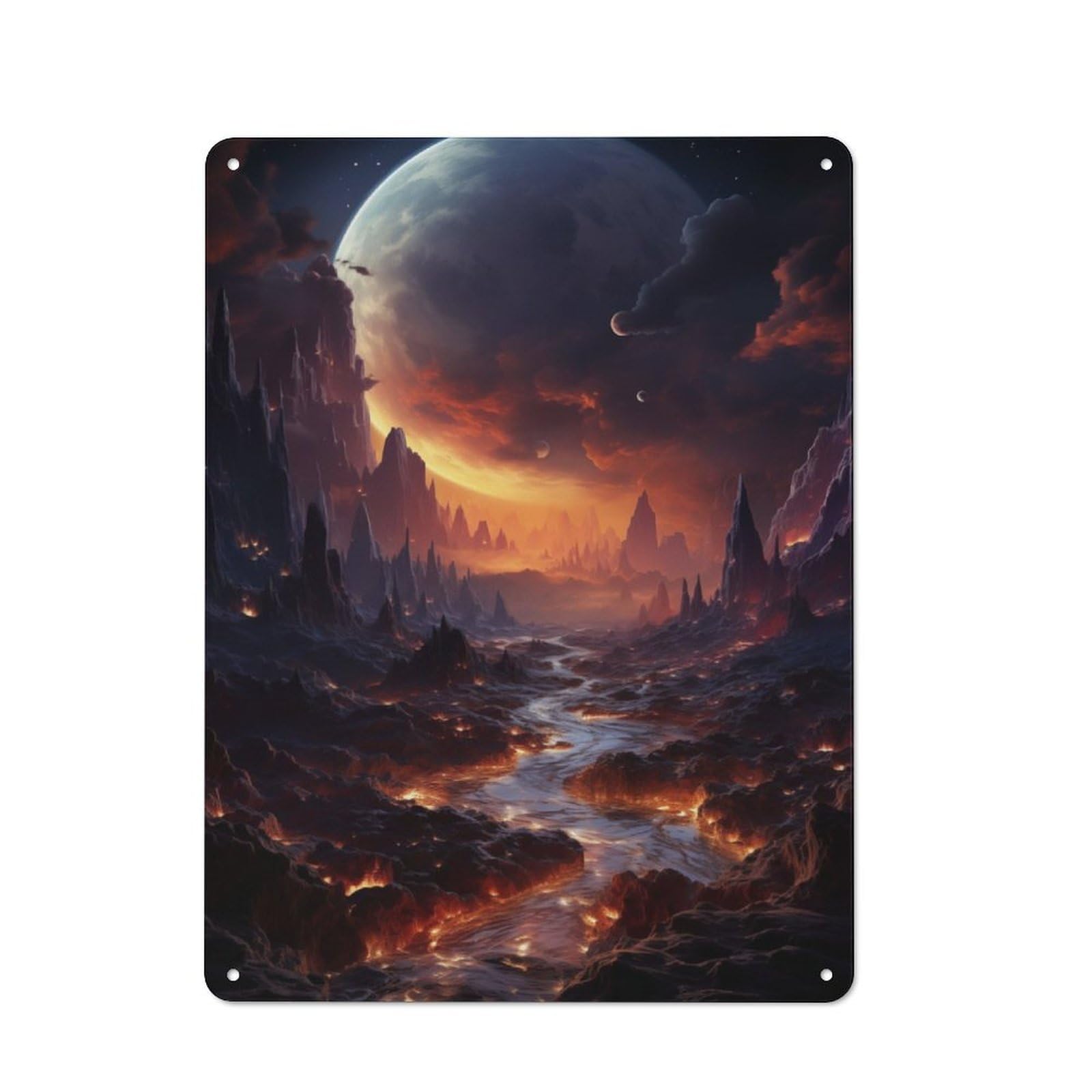Shed Metal Sign with Fiery Alien Planet Design 40x30cm, Outdoor Room Shed Wall Decor for Shed, Garden Room, Porch Or Garage