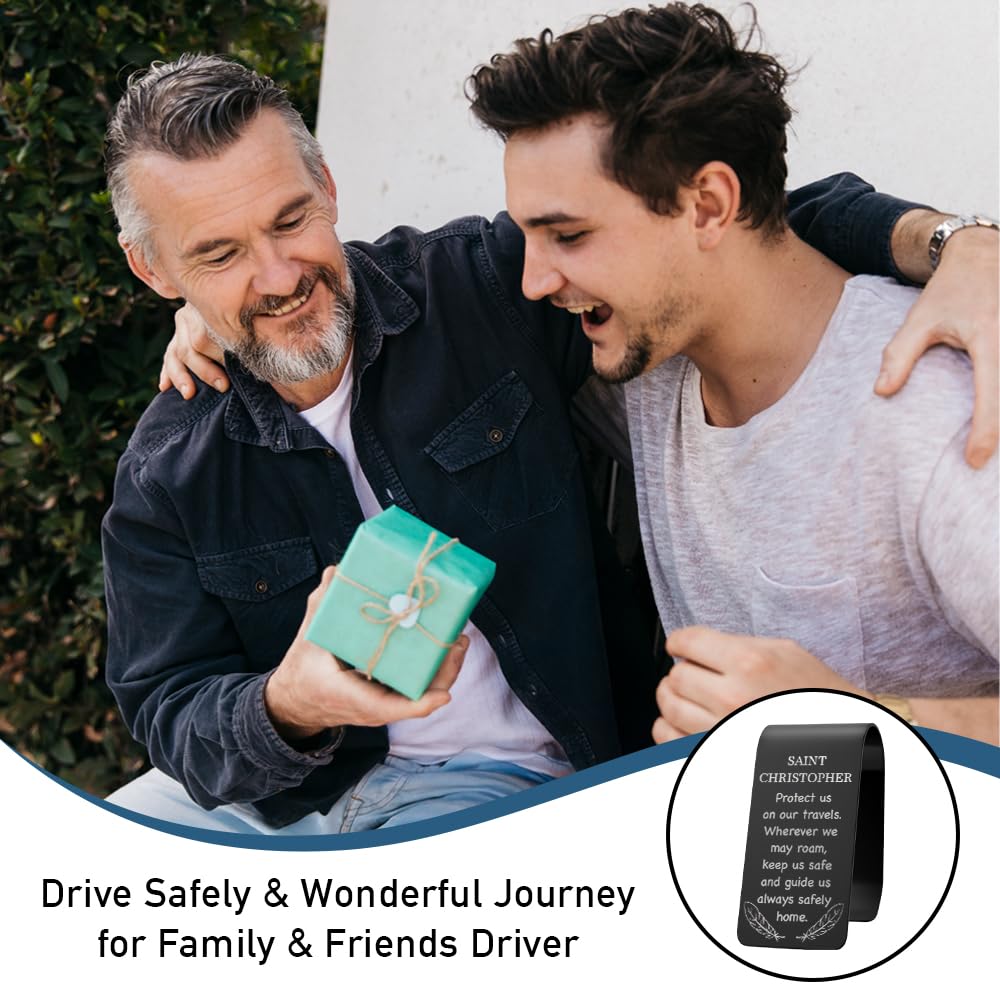 Saint Christopher Protect Us On Our Travels Wherever, clip nera per visiera per auto, regalo di preghiera per viaggiatori, accessori per auto di sicurezza per guida di San Cristoforo