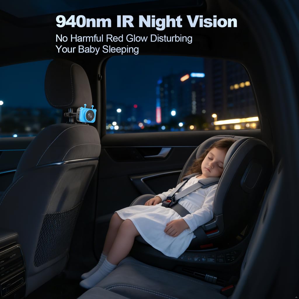 Baby Kamera Auto für 2 Kinder, Spiegel Auto Baby Rückbank 7,2 Zoll Split-Screen Doppelkamera HD 1440P IPS Touchscreen, IR-Nachtsicht & 360°Drehbar, Einfache Installation Kompatibel mit Allen Autos