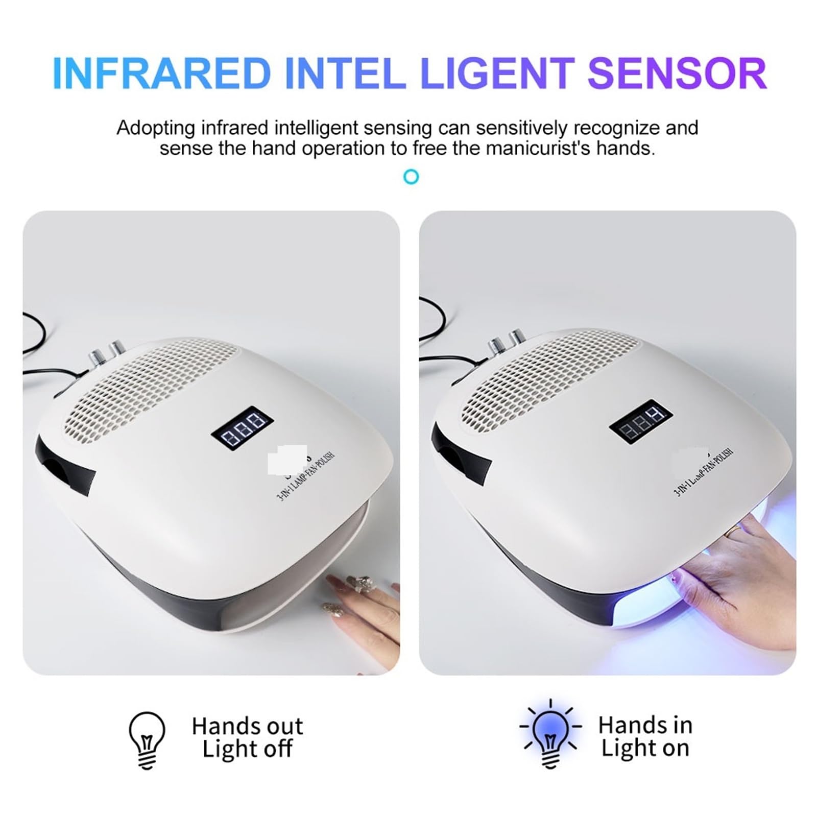 Aspirador Uñas, Taladro de manicura práctico, lámpara UV LED, aspiradora 3 en 1 con lámpara de detección infrarroja, filtro reutilizable, amoladora de 35000 RPM