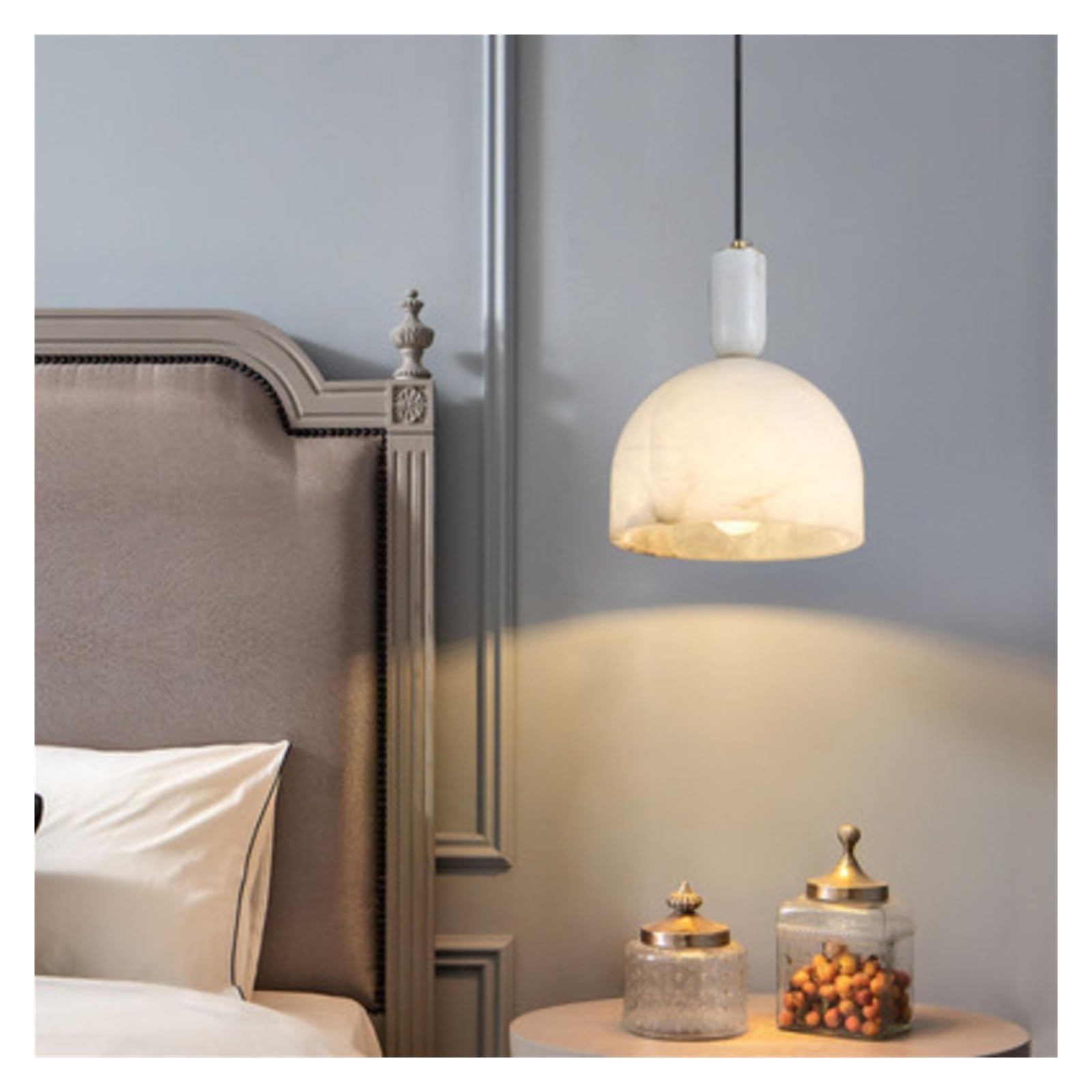 ASerZenith Light Luxury Simple Marble Chandelier Bedroom Bedside Corridor Staircase Restaurant Bar All Copper Marble Pendant Light Fixture,Warm White-D18Cm