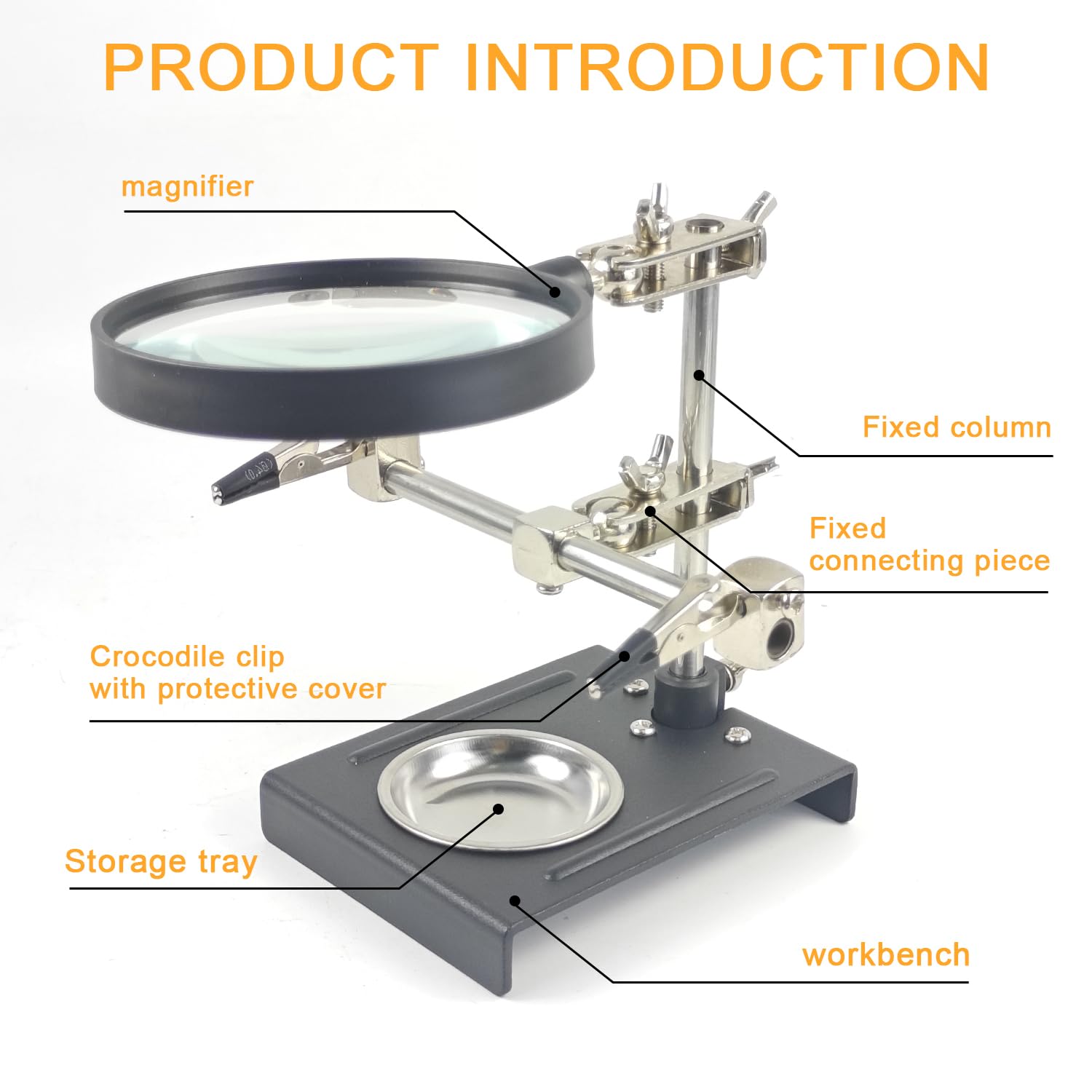 17 × 13 × 14 cm Strumento di Saldatura ad Alta Risoluzione, Supporto Regolabile, Lente D'ingrandimento 5x, Strumenti di Saldatura a Terza Mano, per la Riparazione di Prodotti Elettronici (argento)