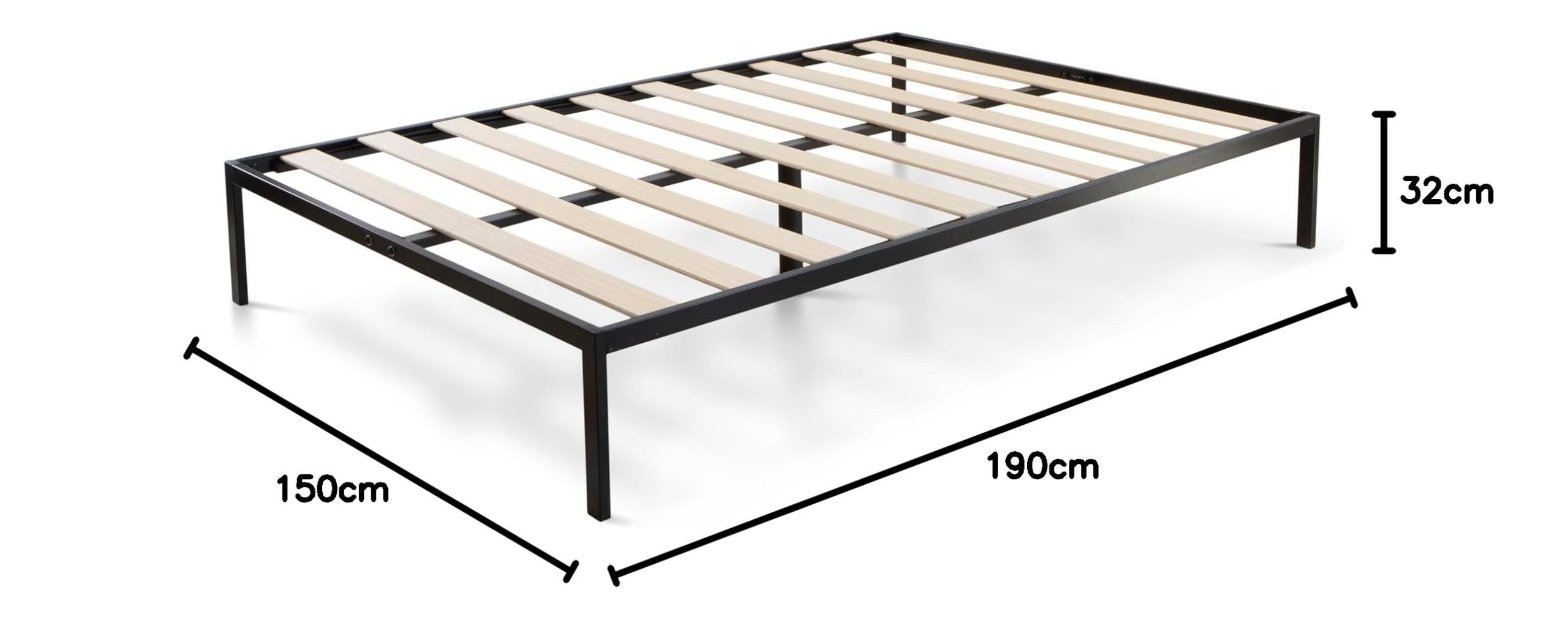 MUEBLIX.COM - Somier para Cama 150 x 190 cm Nebu, Somier con Patas 30,5 cm, Listones Peso Máximo de 180 kg, Cama Somier con Marco Metálico
