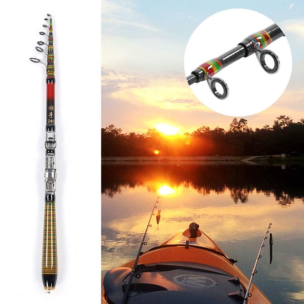 Alomejor Canna da Pesca Telescopica 240CM in Fibra di Carbonio per Mare e Lago, Canna Pesca Retrattile Portatile con di Trasporto Facile per Pesca a Mano