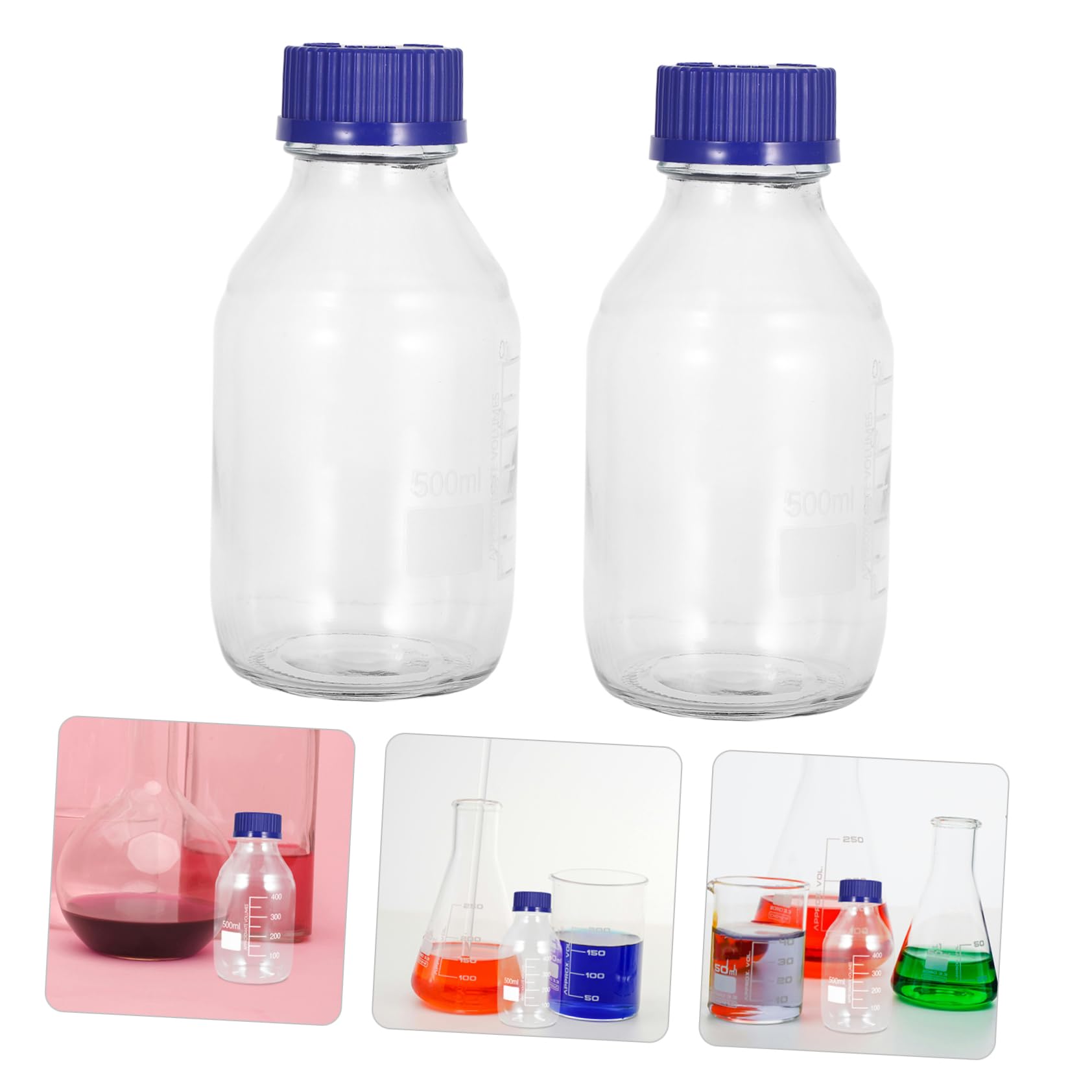 Zerodeko 2 Stück Laborflaschen aus Glas 500ml mit Blauem Schraubverschluss Auslaufsichere Reagenzflaschen mit Skala für Chemische Forschung und Laboranwendungen